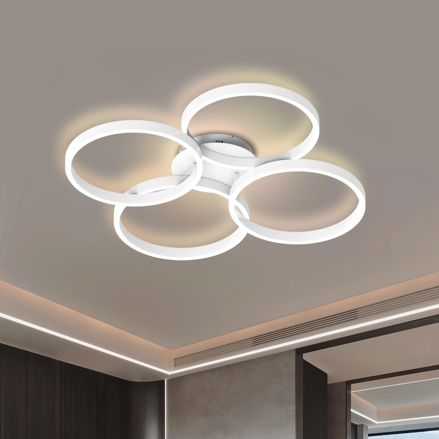 Lofikedi 30W Modern Led Ceiling Light, 27 Inch 4 Ring Design, 3500K - 6500K Dimmable, 1500Lm - 3000Lm, Flush Mount, For Kitchen,