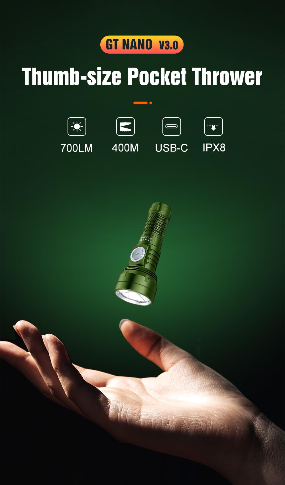 Lumintop Gt Nano 3.0 Keychain Flashlight 700 Lumens Mini Flashlight 400 Meters Beam Distance Built-In Usb-C Charging 10280 Li-Io