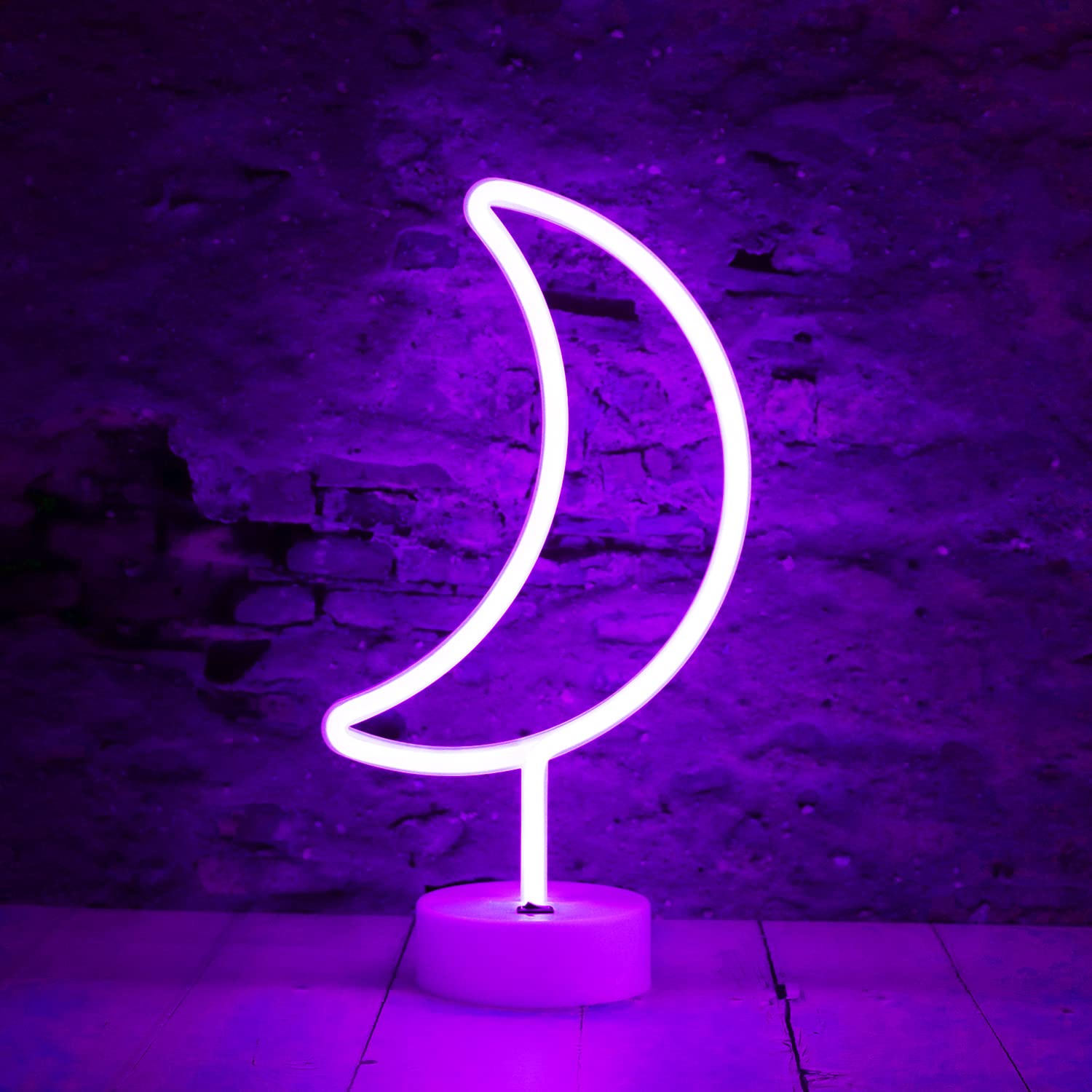 Vicila Led Moon Neon Signs Halloween Decor, Purple Crescent Night Lights Usb Battery Operated Moon Lamp For Birthday Party, Wedding, Christmas Decorations-Moon With Holder Base(Purple)