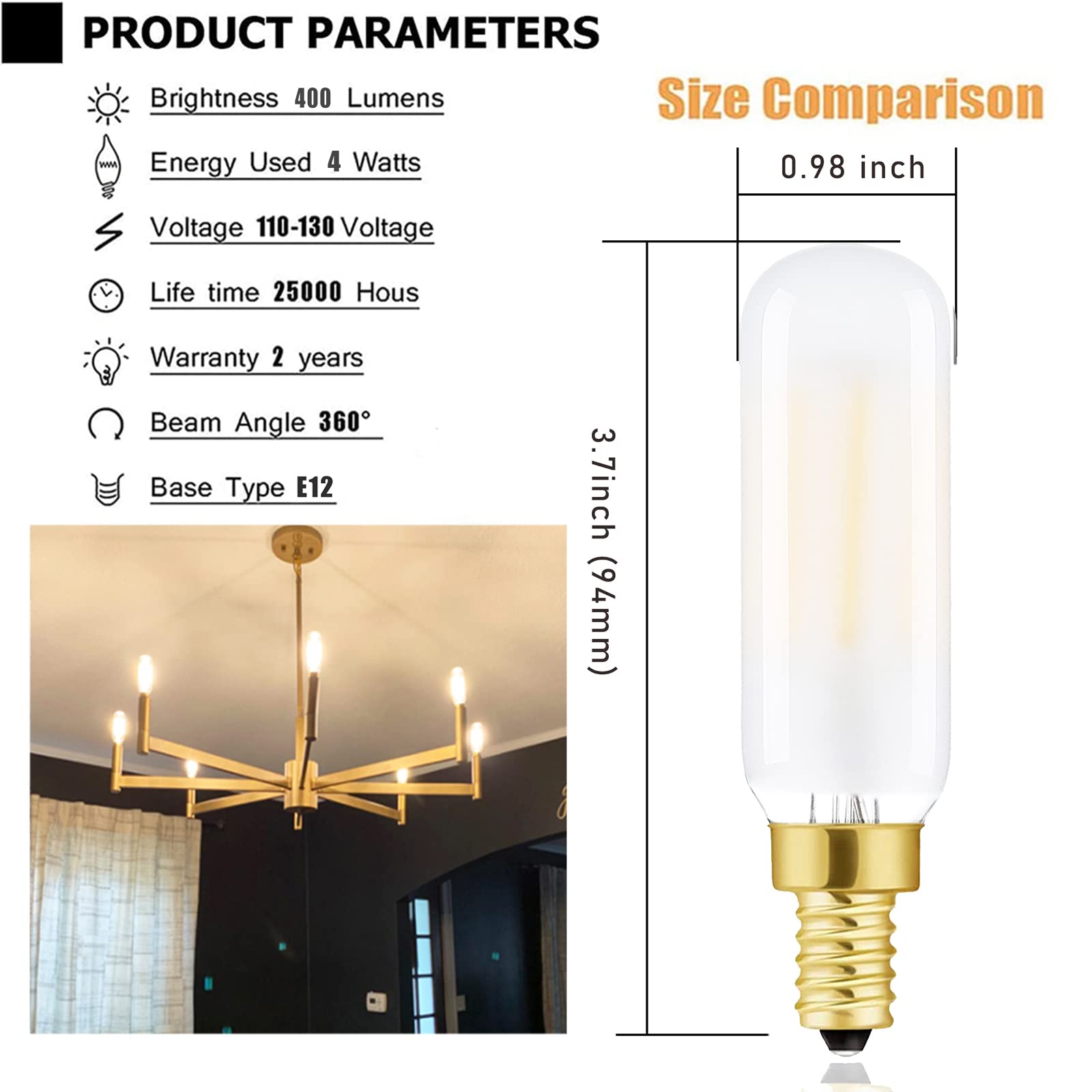 Lvye Dimmable T6 Led Frosted Bulbs, 6W E12 Edison Light Bulbs Soft White 3000K,600Lm, 60W Candelabra Incandescent Bulbs Equivale
