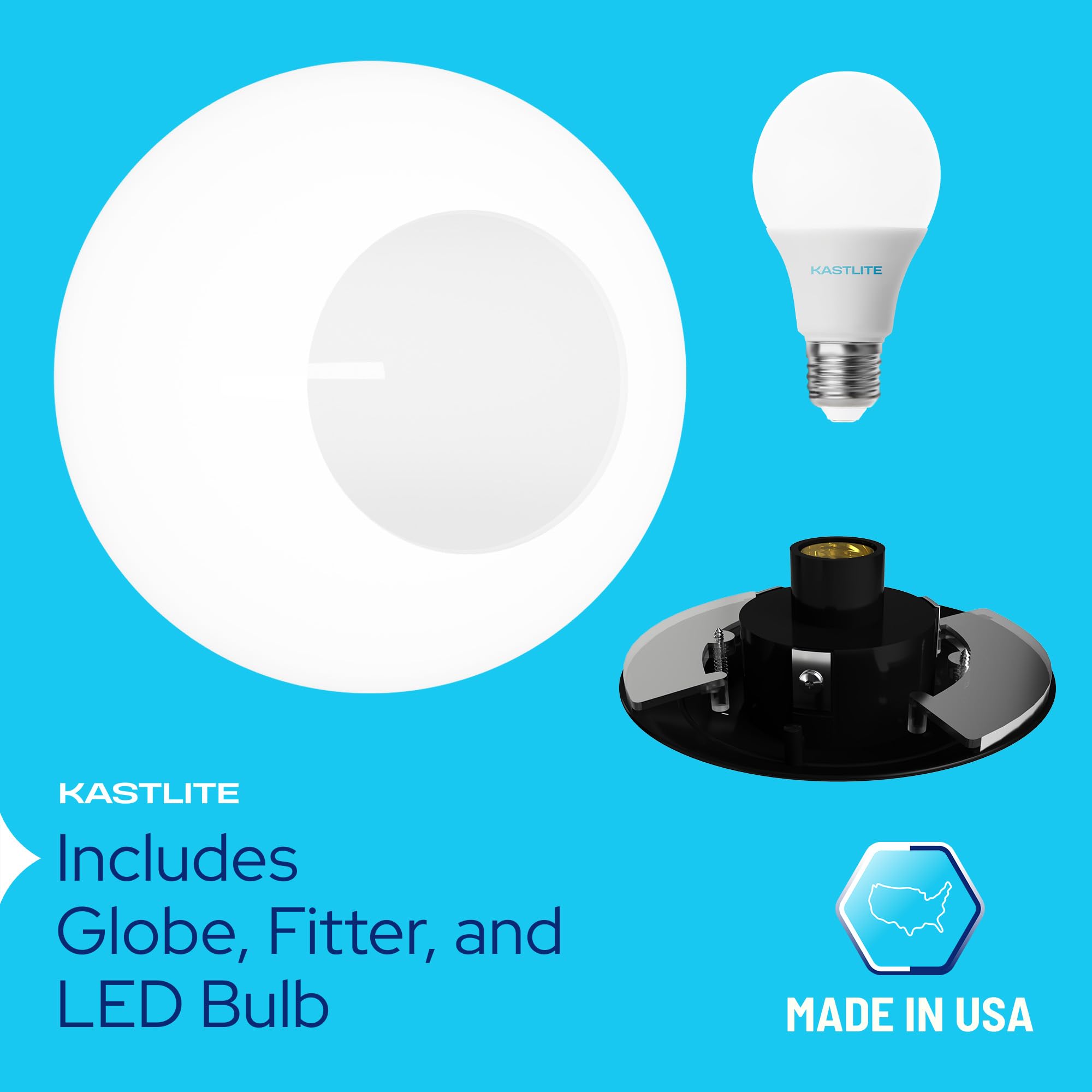 Kastlite 12'' Outdoor Light Post Globe Combo, Fits 3'' Posts (Post Not Included) - White Acrylic Lamp Cover With 5000K Led Bulb