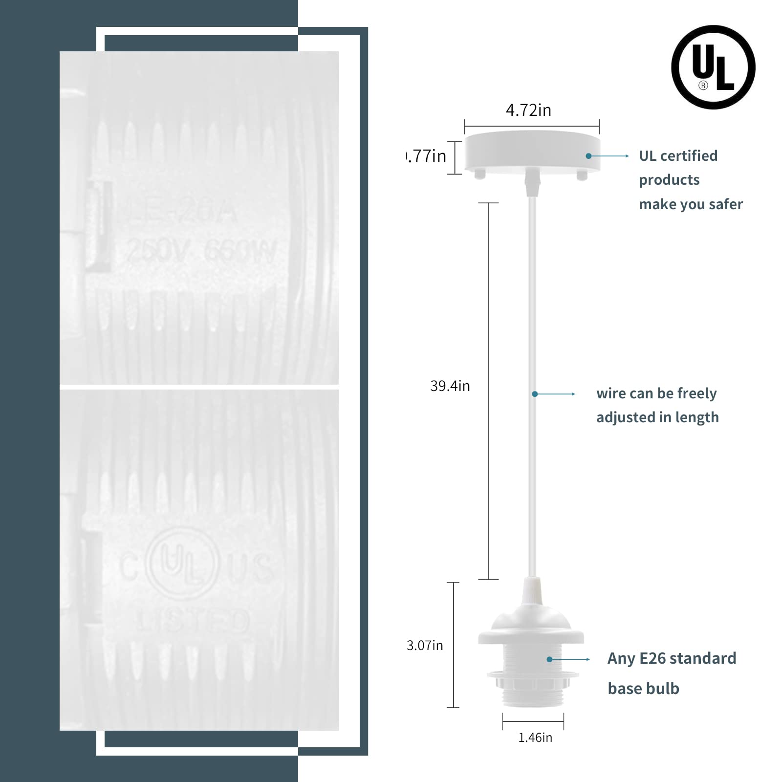 Vtyxctigj Industrial Mini Pendant Light Kit, Edison Retro Pendant, Ul E26 Lamp Socket Vintage Pendant Light Cord, Mini Ceiling H