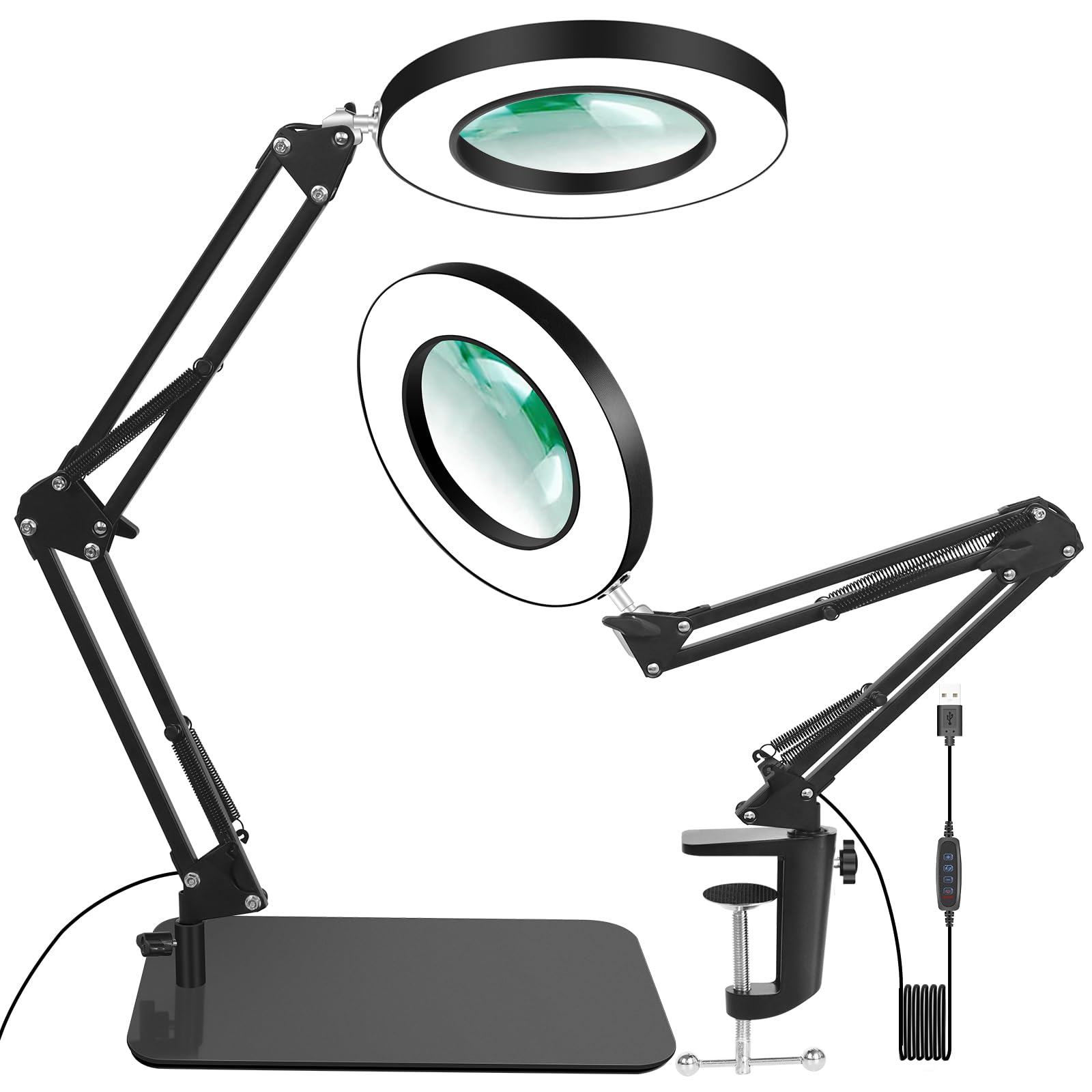 VITOTC 12X Magnifying Glass with Light and Stand, 2-in-1 Magnifying Lamp, 5 Color Modes LED Lighted, Magnifier with Light Hands 