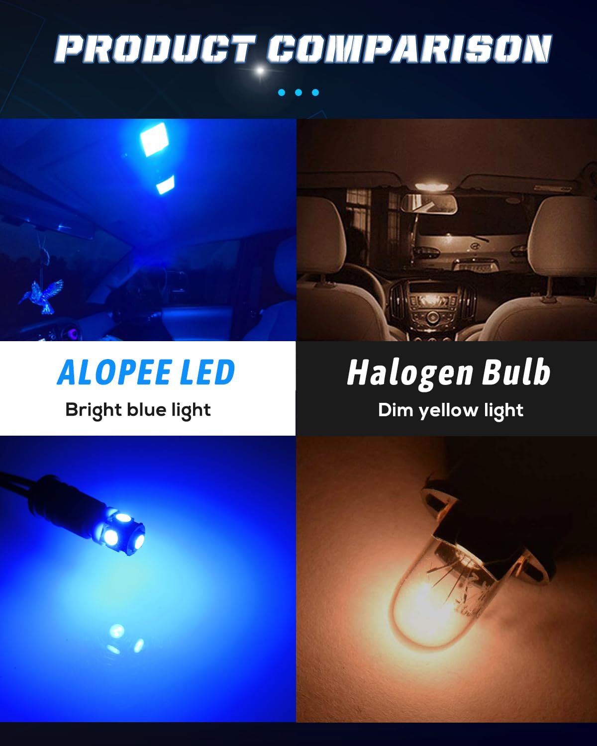 Alopee T10 Wedge Light Bulbs 194 Blue LED Replacement 12V 30 Pack for Car Interior Dome Map Door Trunk Lights