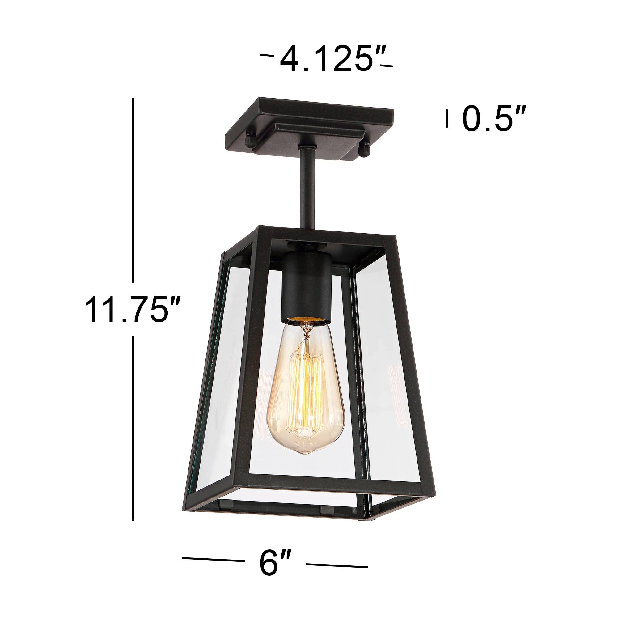 John Timberland Arrington Semi Flush-Mount Outdoor Light Fixture, Mystic Black, Alloy Steel, 6in Clear Glass, Damp Rated