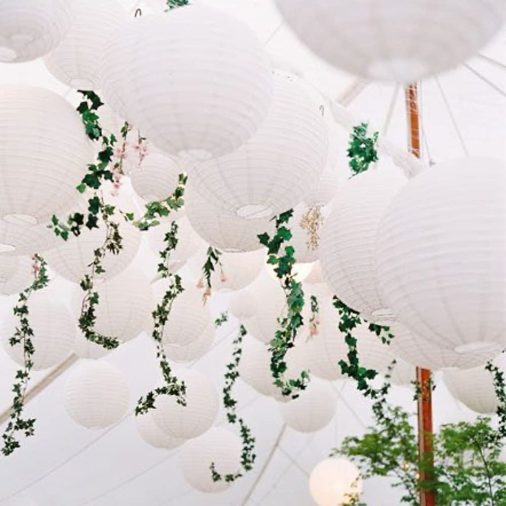 Uniqooo 24Pcs White Paper Lantern Wedding Party Decoration Set, Hanging Japanese Lantern Decor, Easy Assemble, For Home Outdoor Baby Bridal Shower, Birthday Favor Supply, Assorted 12 Inch, 10, 8, 6, 4