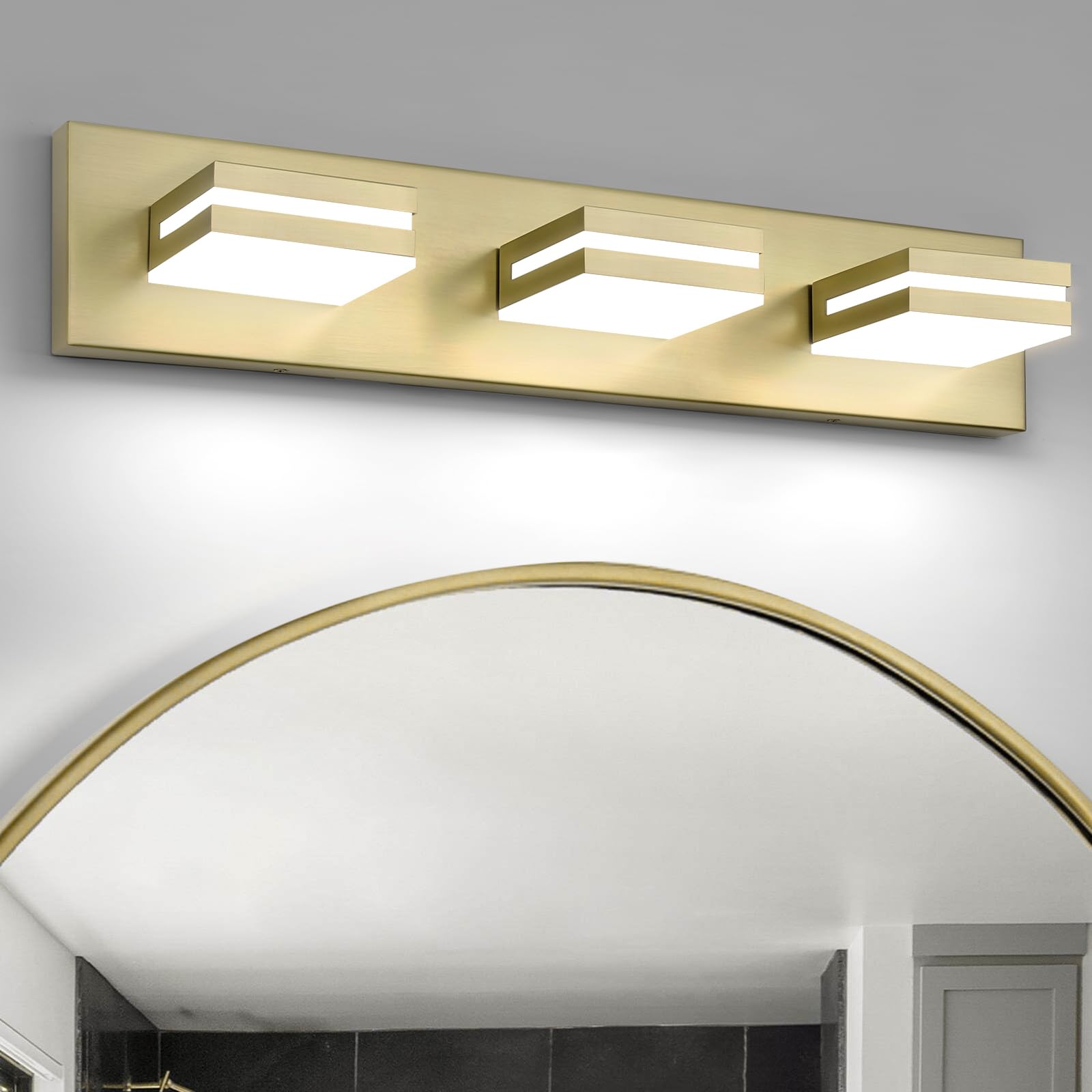 OKELI 5-Light Bathroom Vanity Light Gold LED Dimmable 32W 6000K Adjustable ETL Listed Model OK-9553-3T-GL