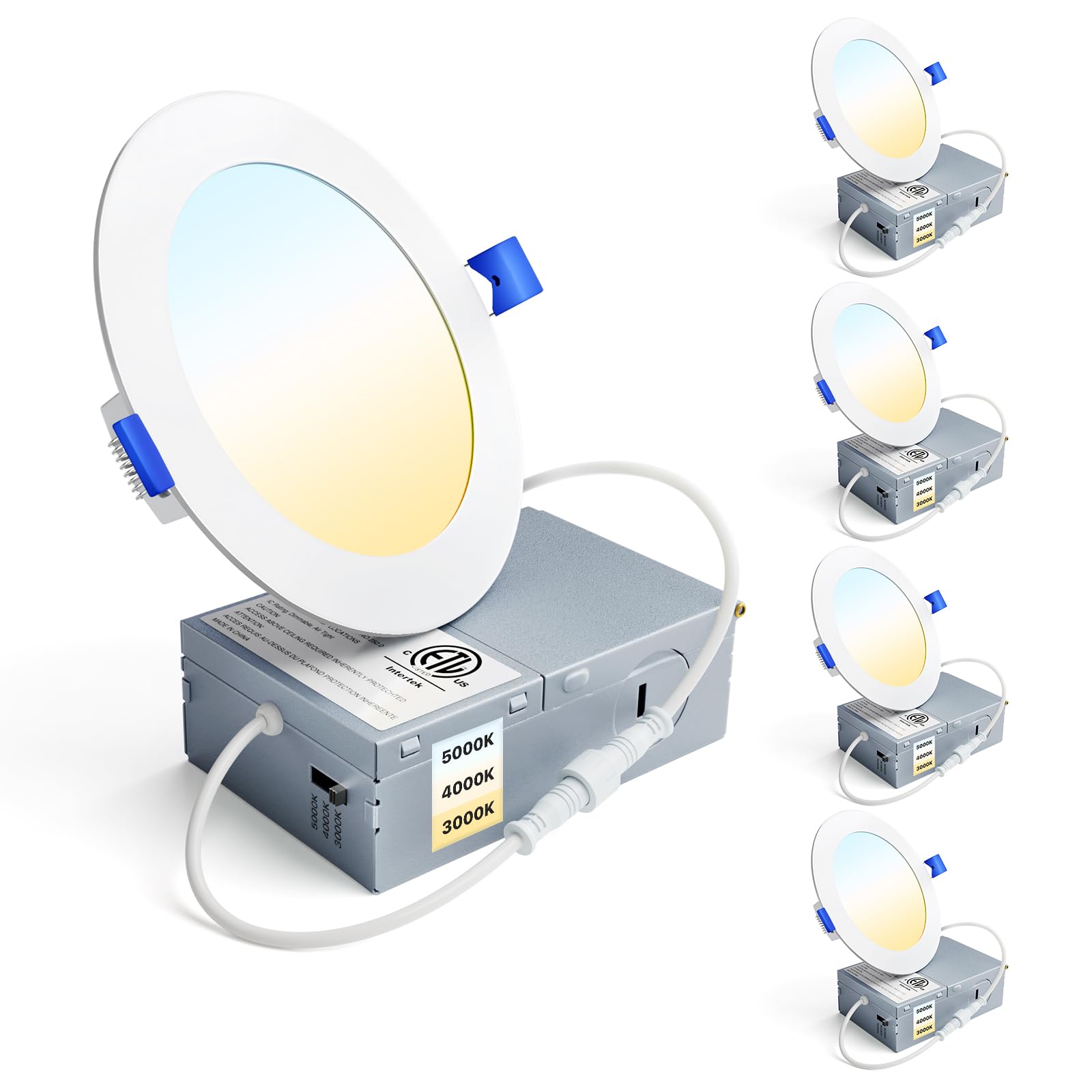 Ensenior 4 Pack 4 Inch LED Recessed Light, Dimmable, 3000K-5000K 3CCT, 750LM High Brightness, 9W 120V, Damp Rated, Ultra-Thin Ca