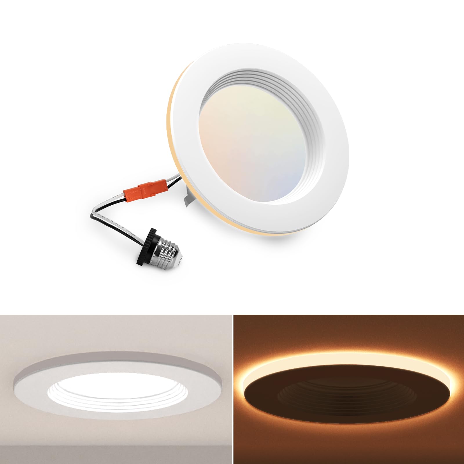 POWERASIA 1 Pack 4 Inch LED Can Lights with Night Light, 5CCT Retrofit Recessed Lighting Selectable 2700K-6000K Dimmable, 9W=55W