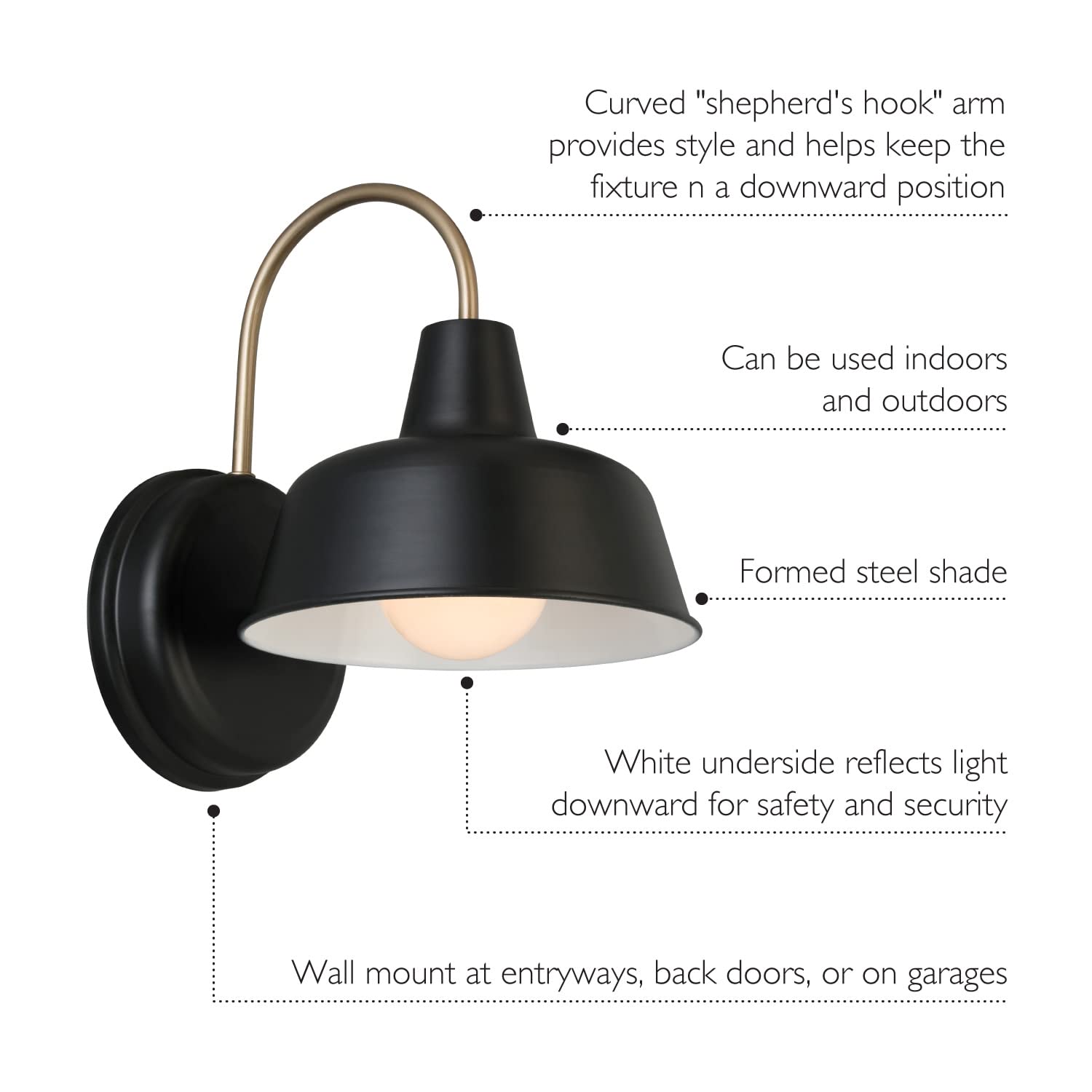 Design House Barn Light, Indoor/Outdoor Wall Mount, 8-Inch, Alloy Steel, Matte Black and Gold, Model 588285