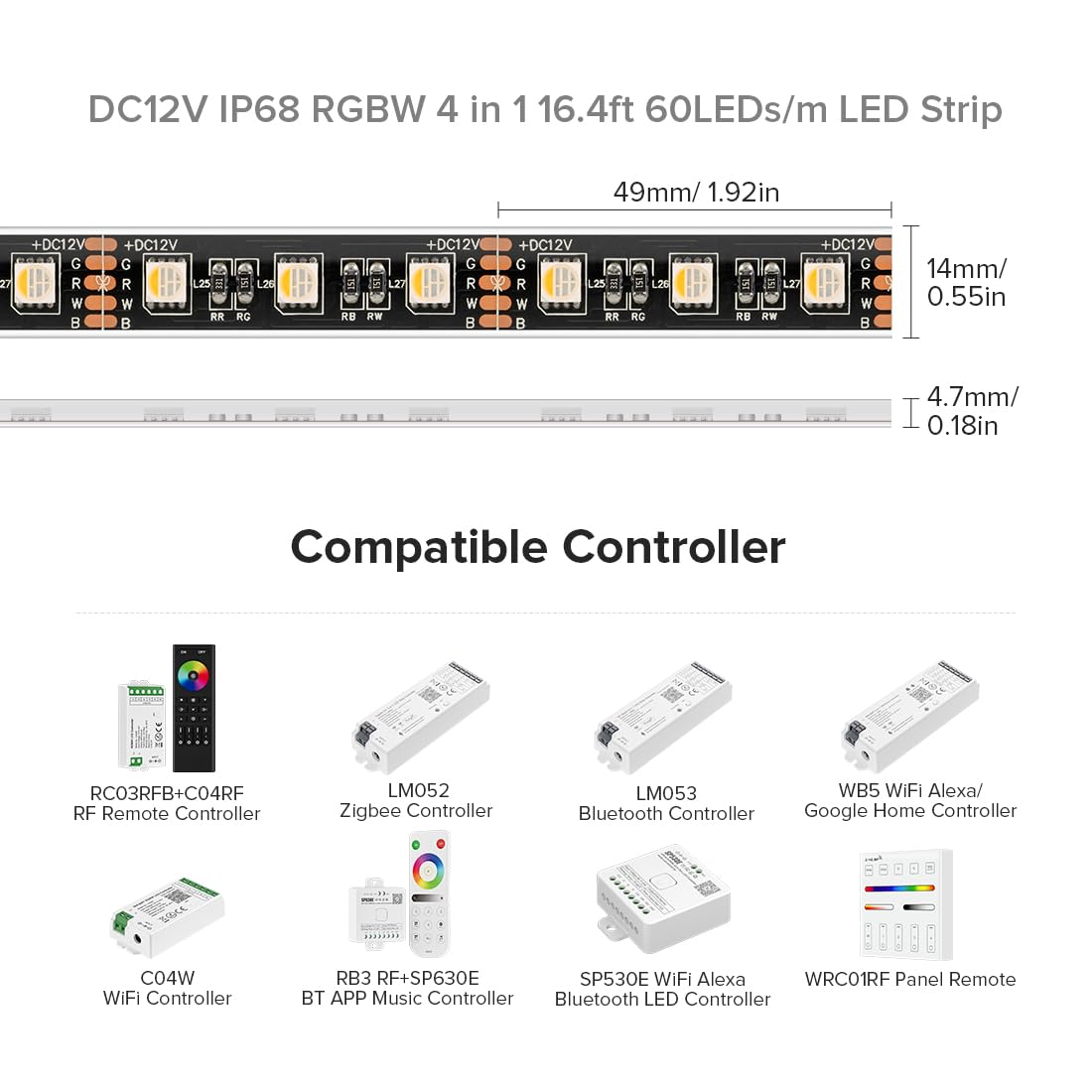 Btf-Lighting Ip68 Waterproof Outdoor Rgbw Led Strip 5050Smd Rgb+Cool White(6000K-7000K) 4 Colors In 1 Dc12V 5M 16.4Ft 60Led/M Mu