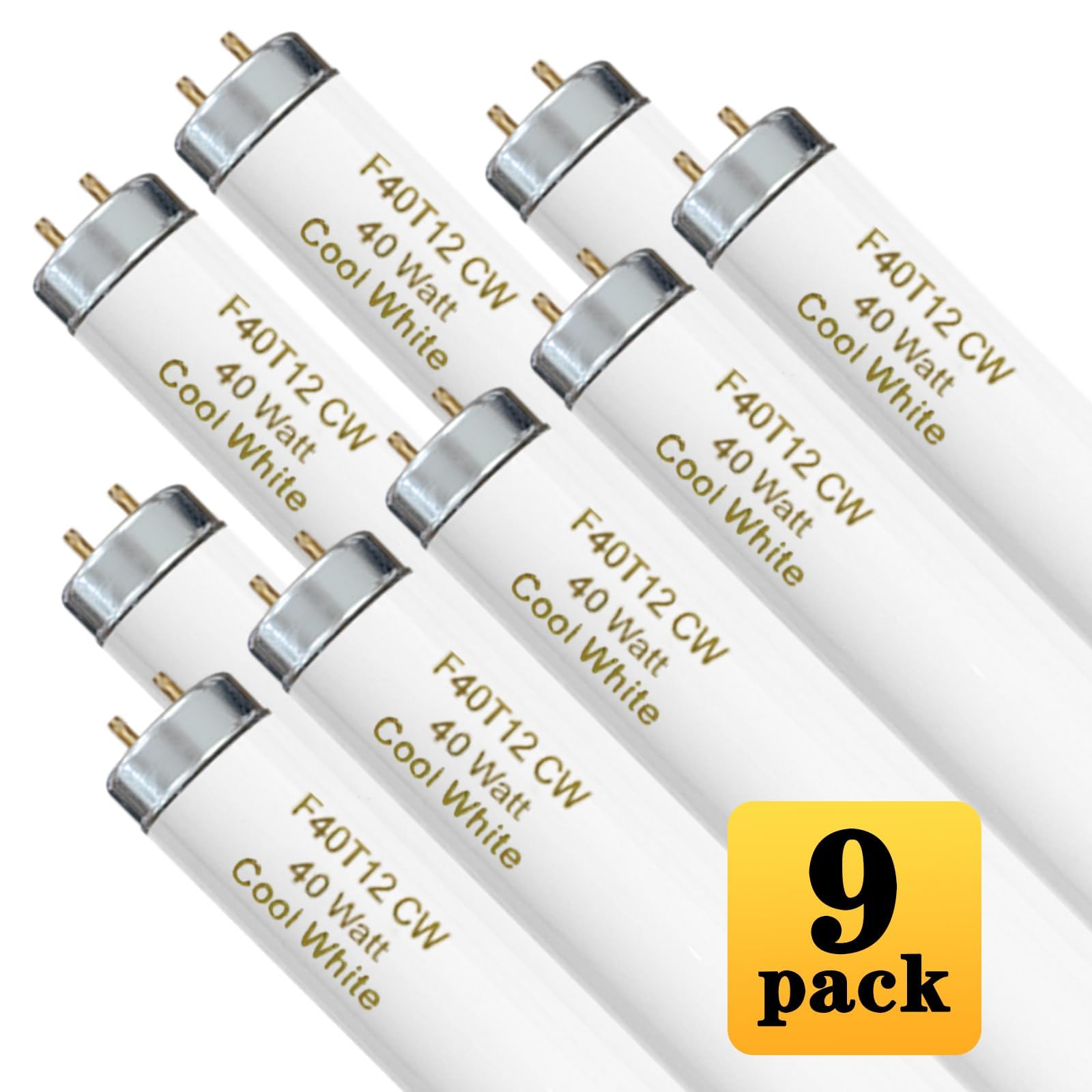 Konideke T12 Fluorescent Light Bulb, 40W, 4 Foot, Cool White 4100K, G13 Bi-Pin Base, 9 Pack, Glass