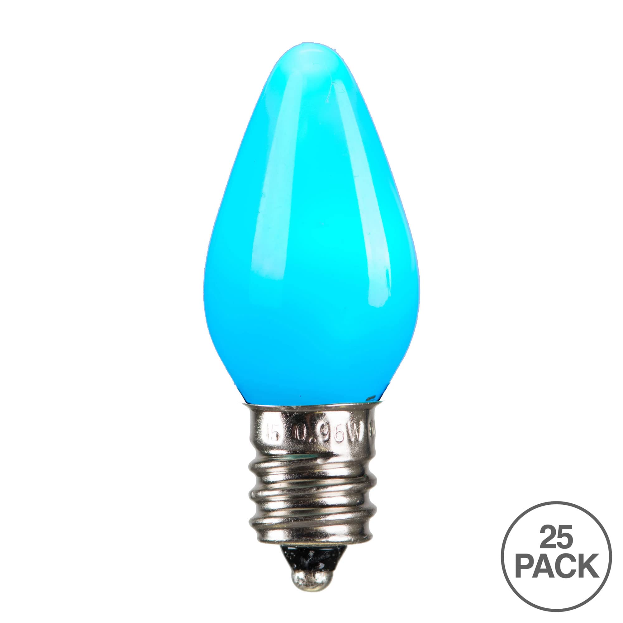 Vickerman C7 Ceramic LED Bulb, Teal, Nickel Base, 130V, 0.96W, 25 Pack, Model XLEDSC7L-25