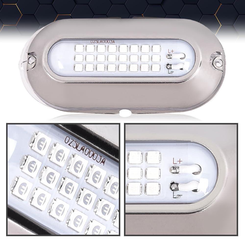 PIT66 LED Pontoon Boat Docking Light, Bright White & Blue, 12V, 2 Pcs, Polycarbonate