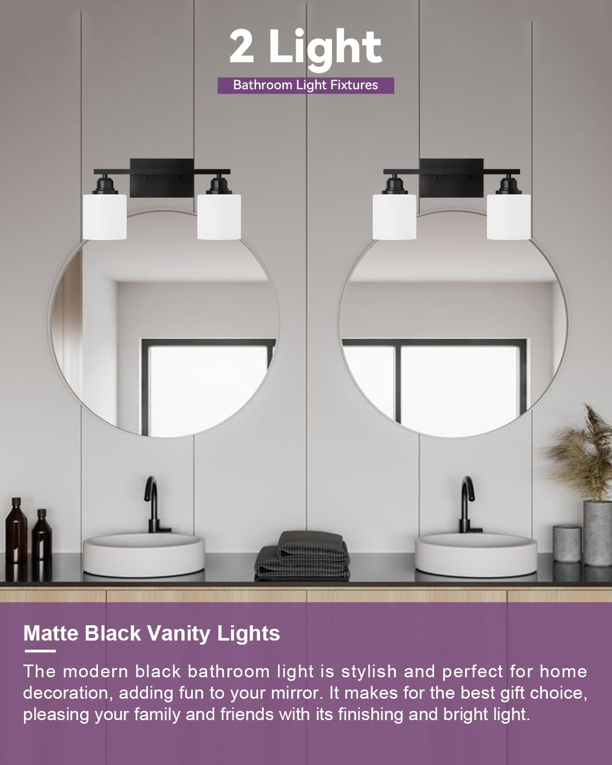 Sailstar Bathroom Light Fixtures 2-Light Brushed Nickel Vanity Lights Modern Over Mirror with Milky White Glass Shade CP-JQD-B-00501