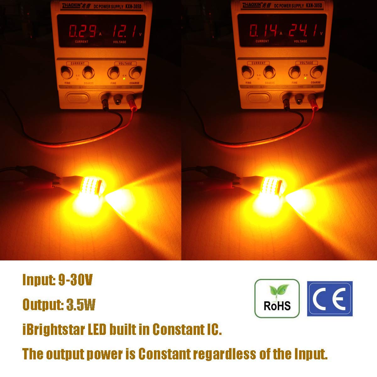 iBrightstar LED Bulbs, 921 T15 912 W16W, Super Bright Projector, Amber Yellow, for Turn Signal Blinker Lights