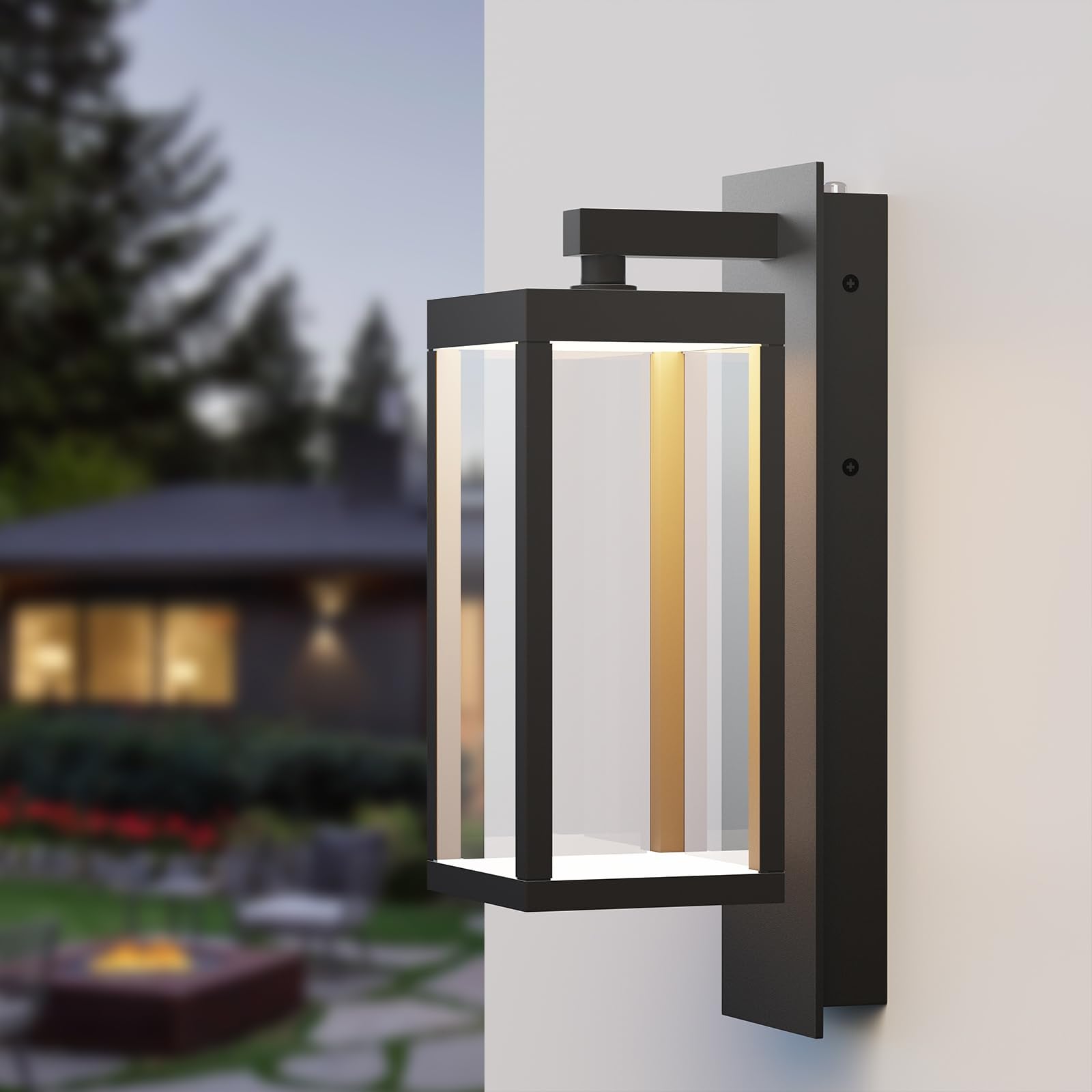 Outdoor Wall Sconce, Dusk to Dawn Outdoor Wall Lights, Waterproof Porch Lanterns Decorative, Anti-Rust Exterior Light in Wood Gr