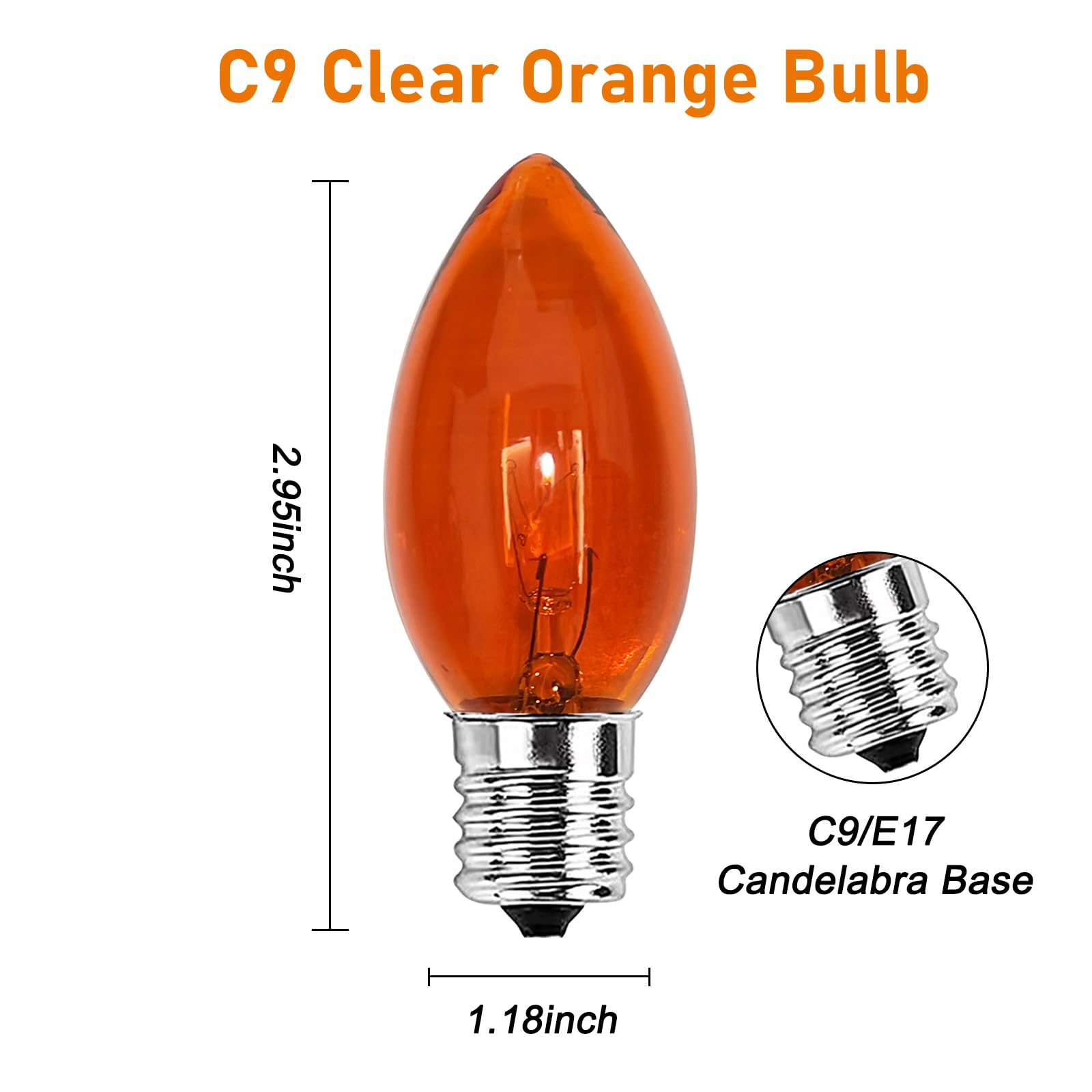 Doratale C9 Orange Replacement Bulbs, 25 Pack, 7 Watt, 120 Volt, Glass, C9/E17 Intermediate Base