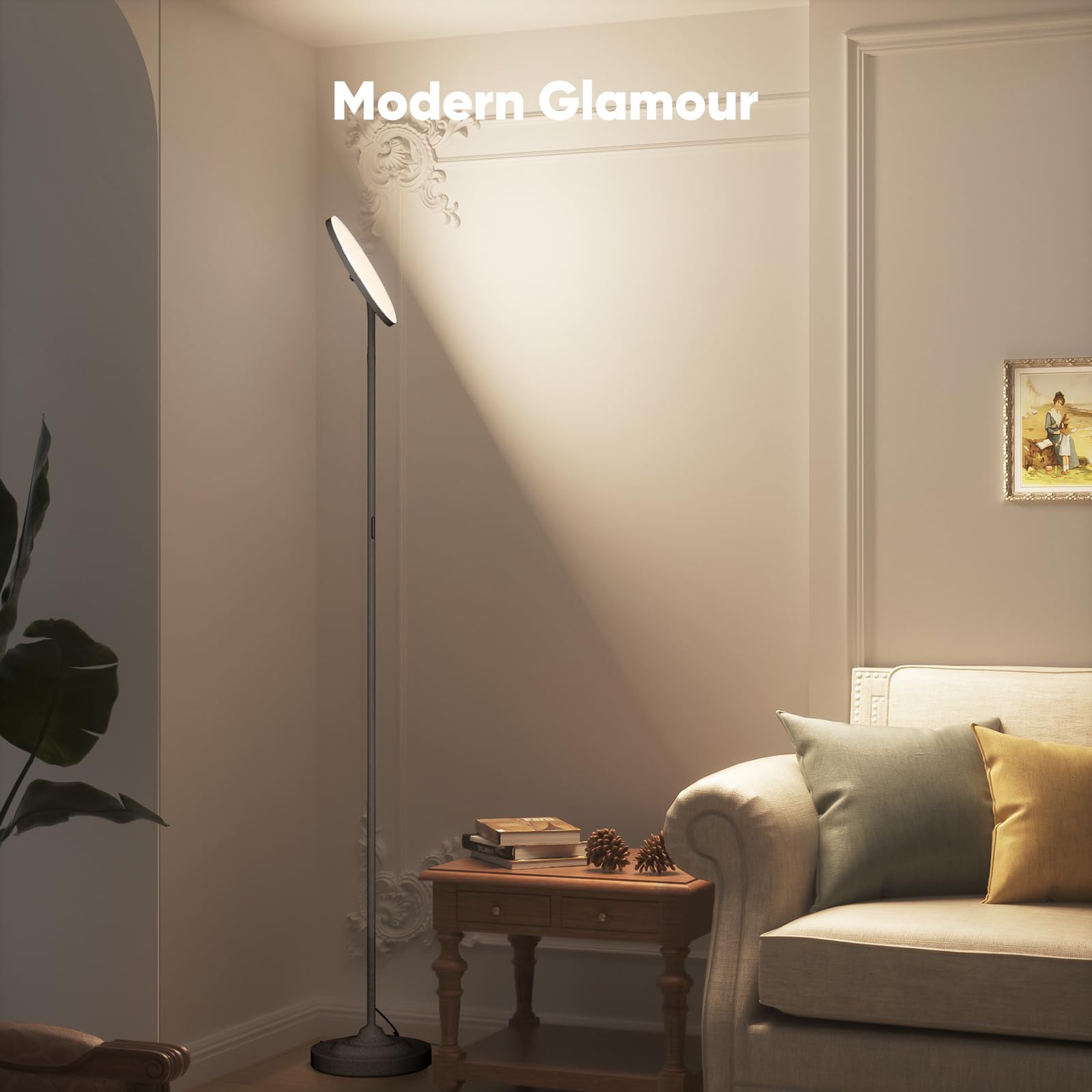 SIBRILLE 36W LED Floor Lamp, Stepless Dimmable, 69" Tall, Gunmetal, Remote Control, MF30012