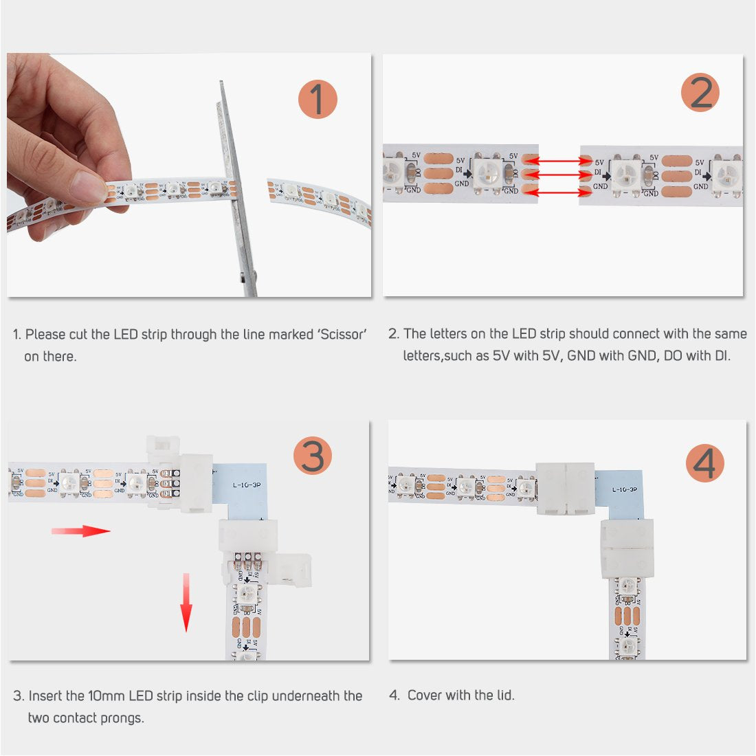 Btf-Lighting 10 Sets 3Pin 10Mm 0.39In Width Right Angle L Shape Solderless Corner Connector For Ws2811 Ws2812B Sk6812 Led Strip No Soldering Can'T Support 144Leds/M Or Altove Led Lights
