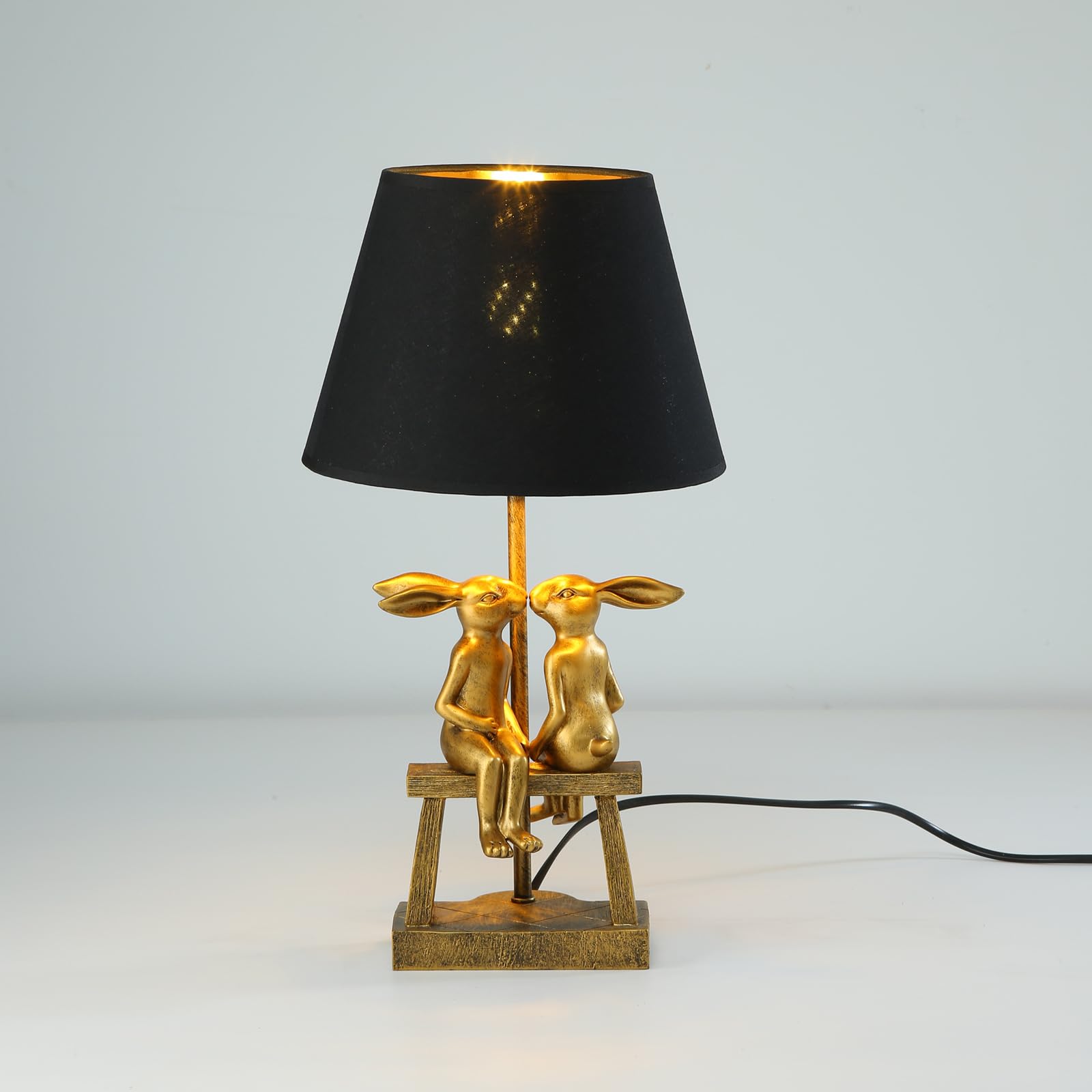 LAZHUG Kissing Bunny Table Lamp, Resin Night Light, Small Black Shade, Energy Efficient