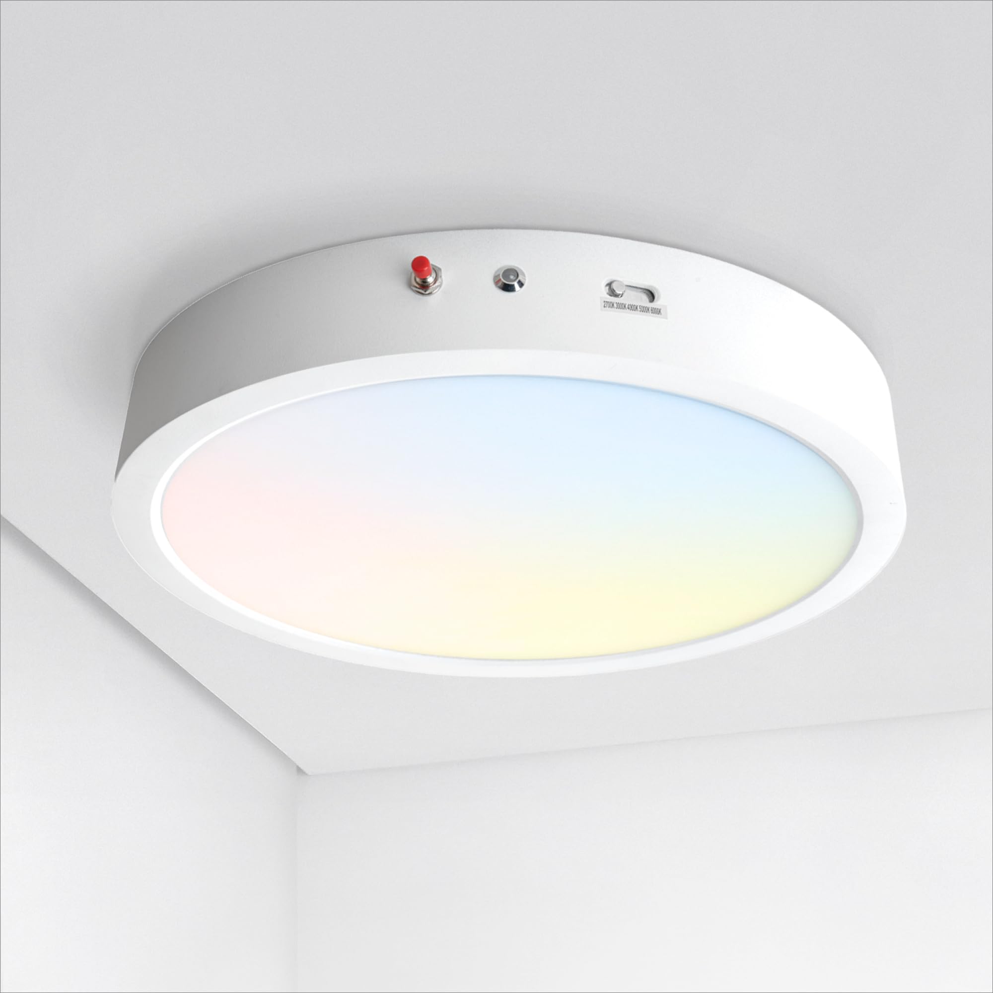 ASD LED 12 Round Flush Mount Ceiling Light Fixture, Low Profile Surface Lighting | 5CCT, Dimmable, Battery Backup, ETL Listed | 