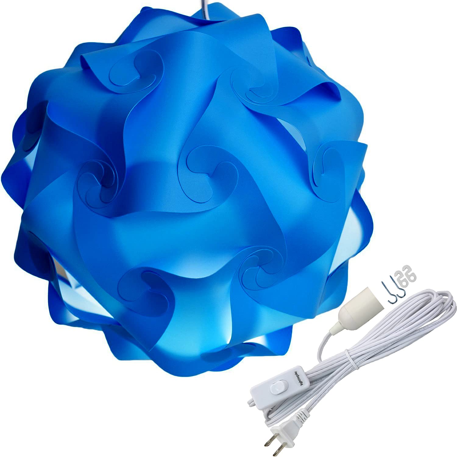 Lightingsky DIY Jigsaw Puzzle Lamp Shade Kit, XL-16 inch, Blue, Plastic, Includes 15 Feet Hanging Cord