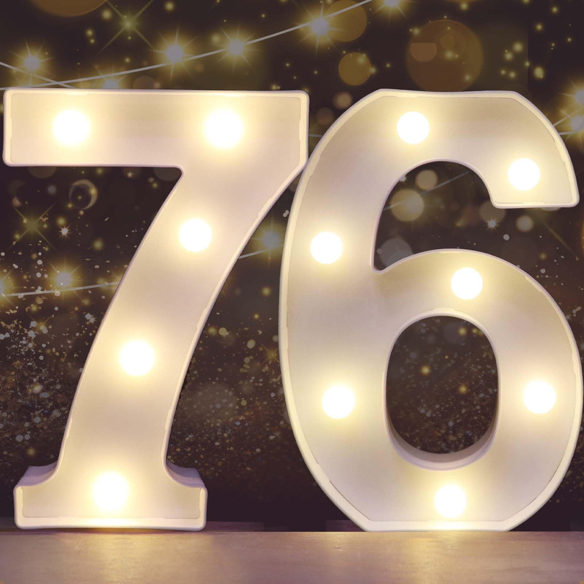 Pooqla Decorative Led Light Up Number Letters, White Plastic Marquee Number Lights Sign for 76th Birthday Party Wedding Decor Battery Operated Number (76)
