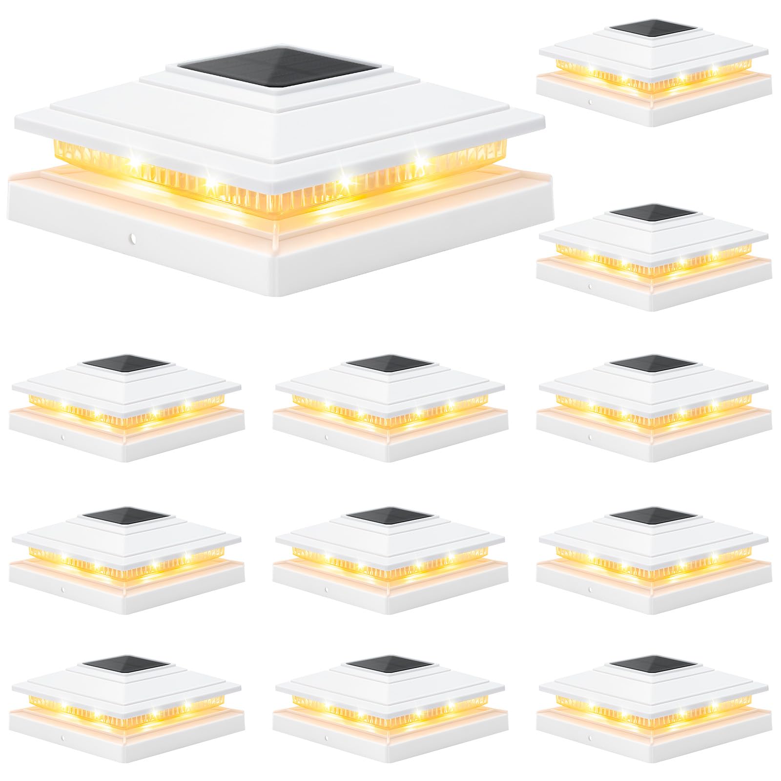 APONUO Solar Post Cap Lights, IP64 Waterproof, 16 LEDs, 12 Pack, White, Model TZ28
