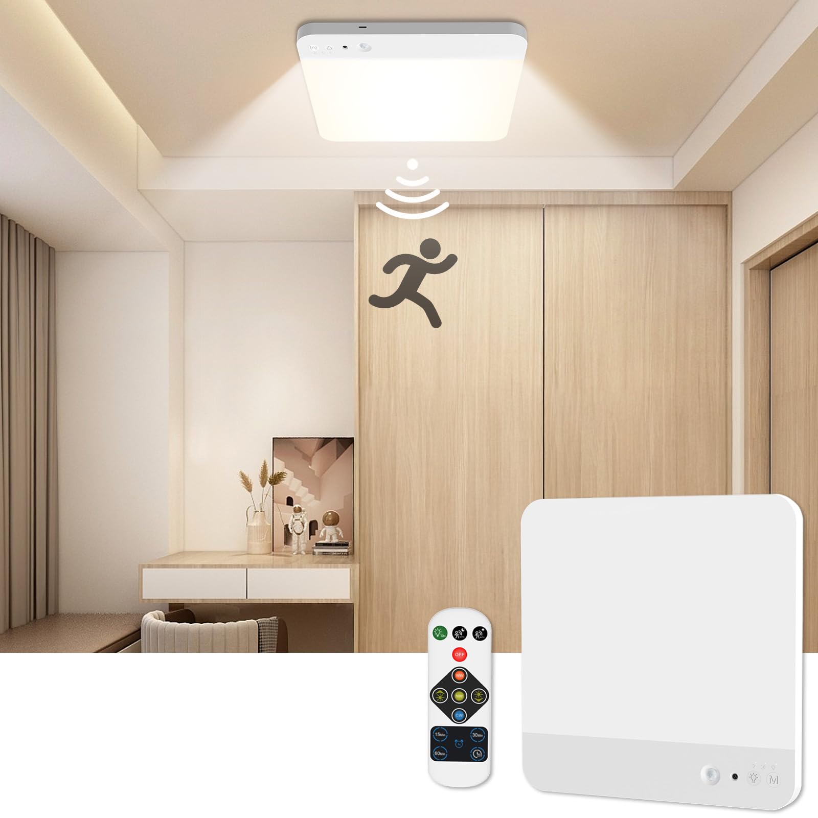 Toowell Rechargeable Closet Lights Motion Sensored - Magnetic Battery Operated Ceiling Lights With Remote, Wireless Sensor Ceili