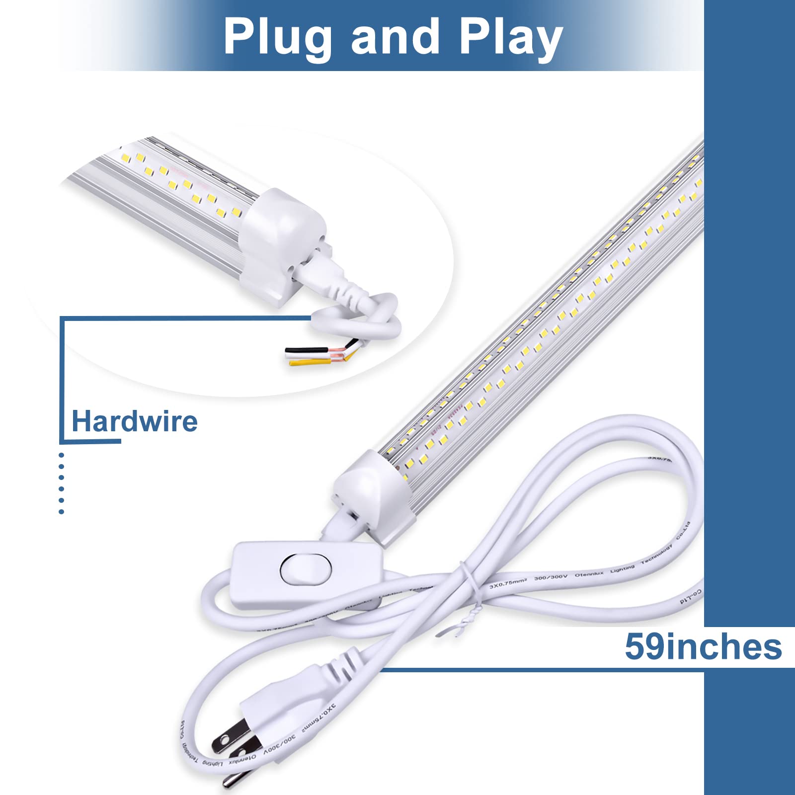 ONLYLUX 8Ft LED Shop Light Fixture - 100W 15000LM V Shape, Aluminum, 6500K, Pack of 10, Model ON-6000-V-10