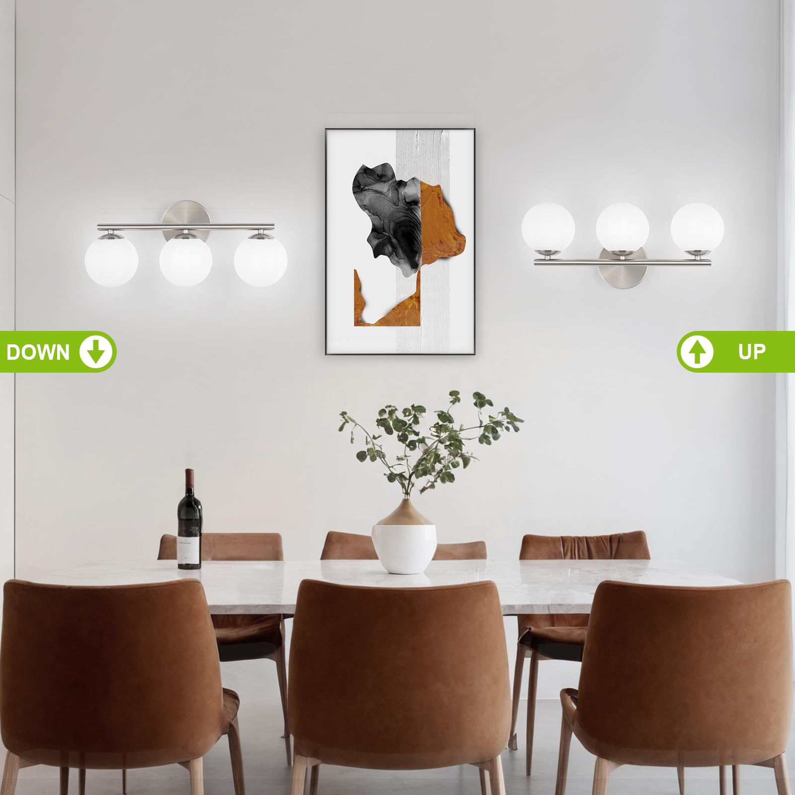 foucasal 3-Light Brushed Nickel Bathroom Vanity Light Fixture - 11.81" Globe Shades, Metal and Plastic, Model ULYQBD47-3C