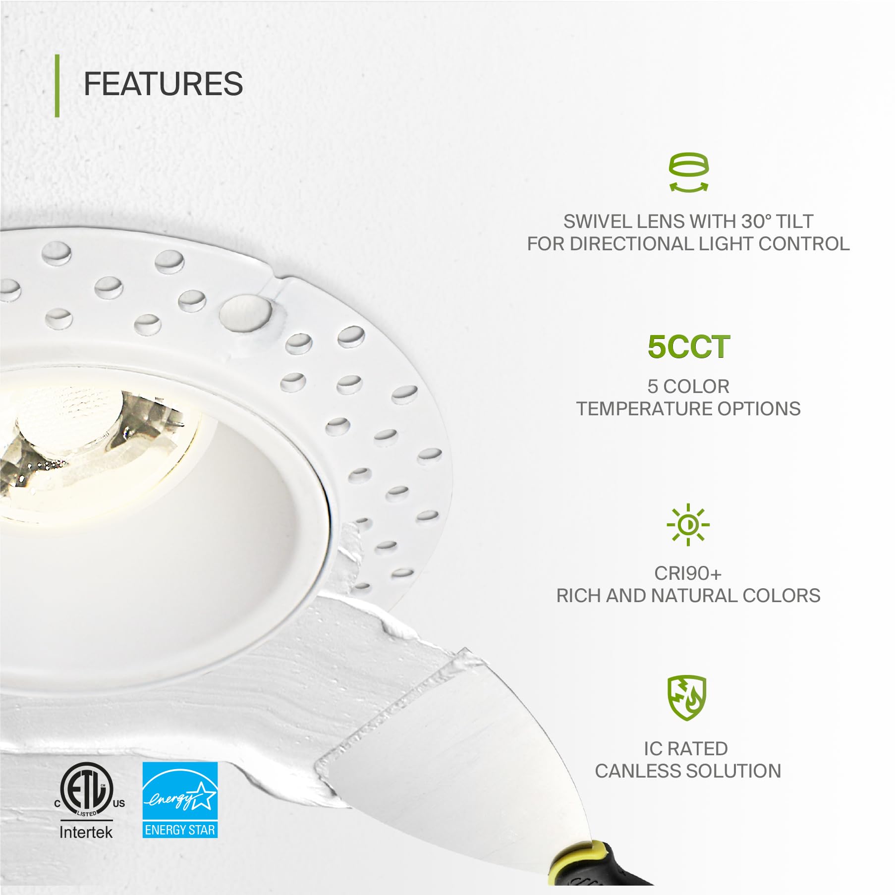 ASD Trimless Gimbal LED Downlight 8W 120V 2in Adjustable Dimmable White Model A-CD-TG-2D8AC-WH