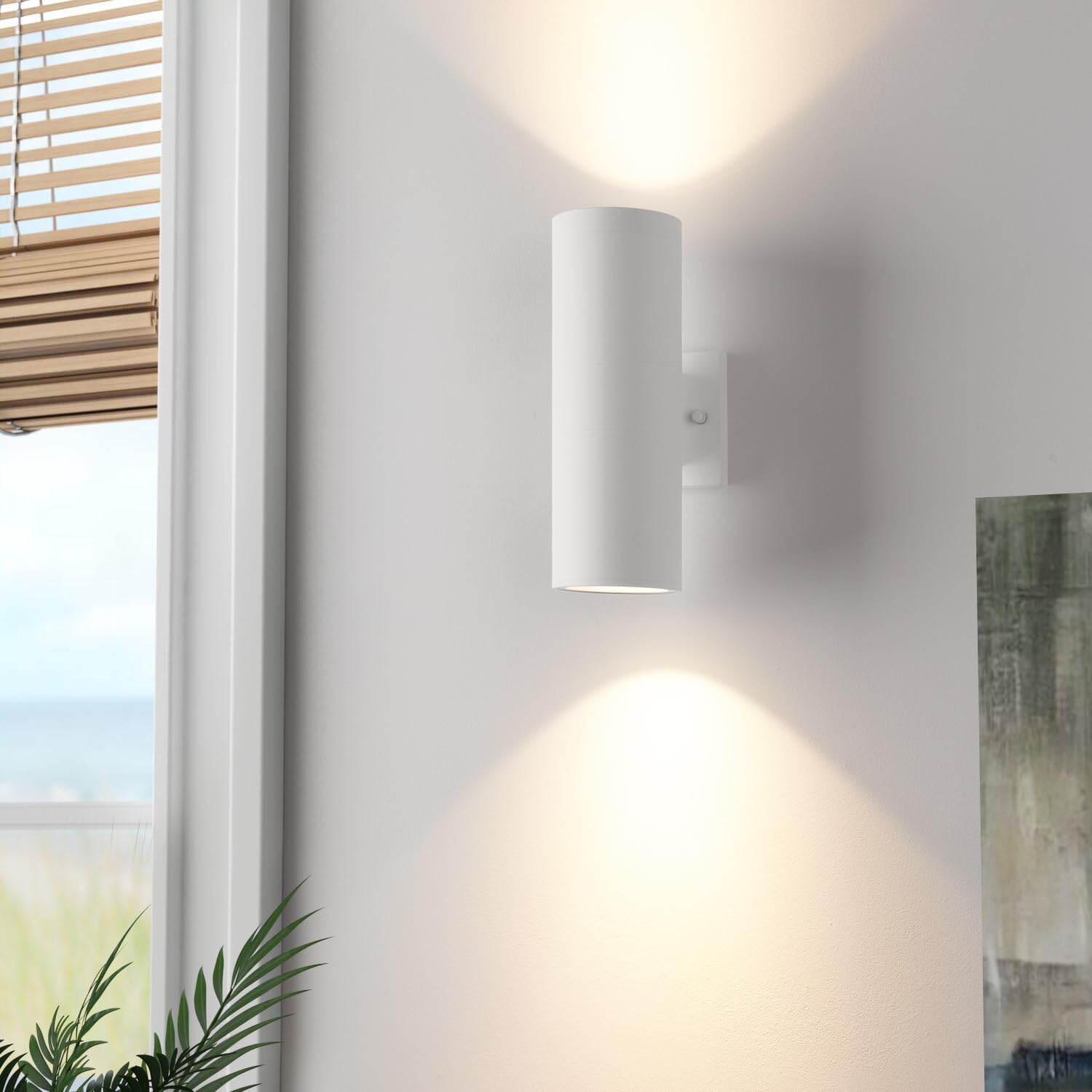 Mirrea Modern Outdoor Porch Light Patio Light In 2 Lights With Aluminum Cylinder And Tempered Glass Cover Waterproof Wall Sconce