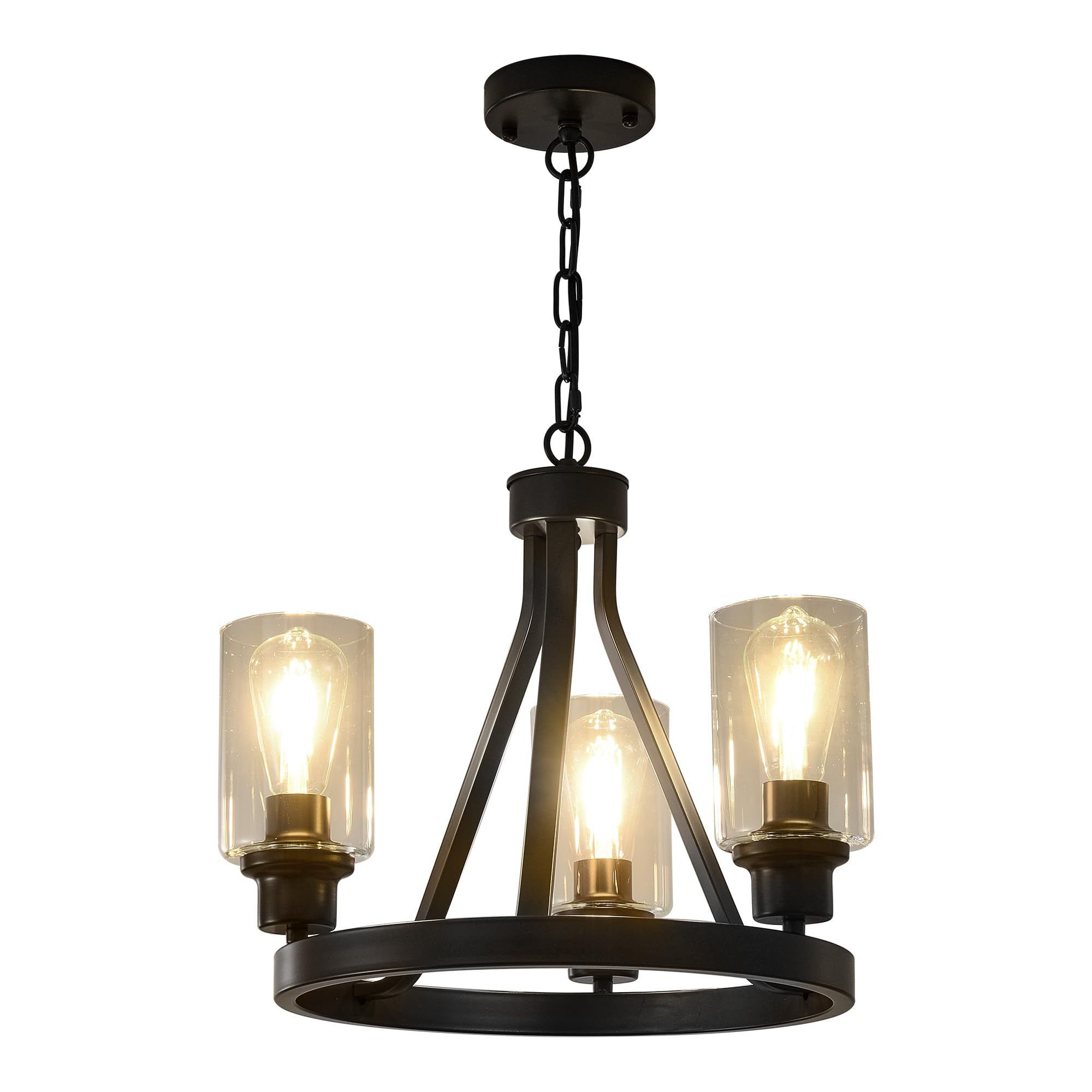 Sivilynus Bronze Chandelier,Farmhouse Chandelier Lighting Round 3 Lights with Glass Shade Ceiling Hanging Vintage Rustic Light F
