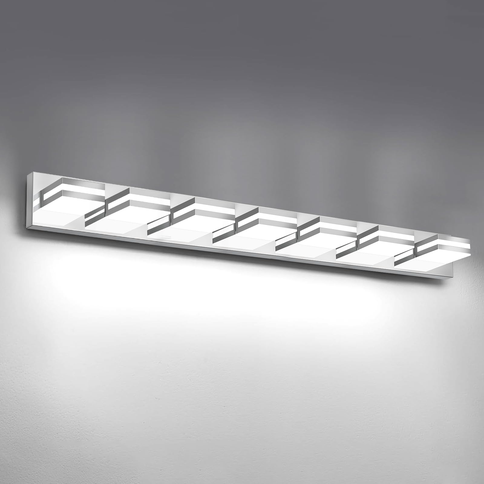 IZORRO LED Modern Bathroom Lights Fixtures(7-Light Dimmable) Chrome Acrylic Wall Lighting Vanity Lights for Bathroom Over Mirror - 6000k 40In (No Assembly Required)