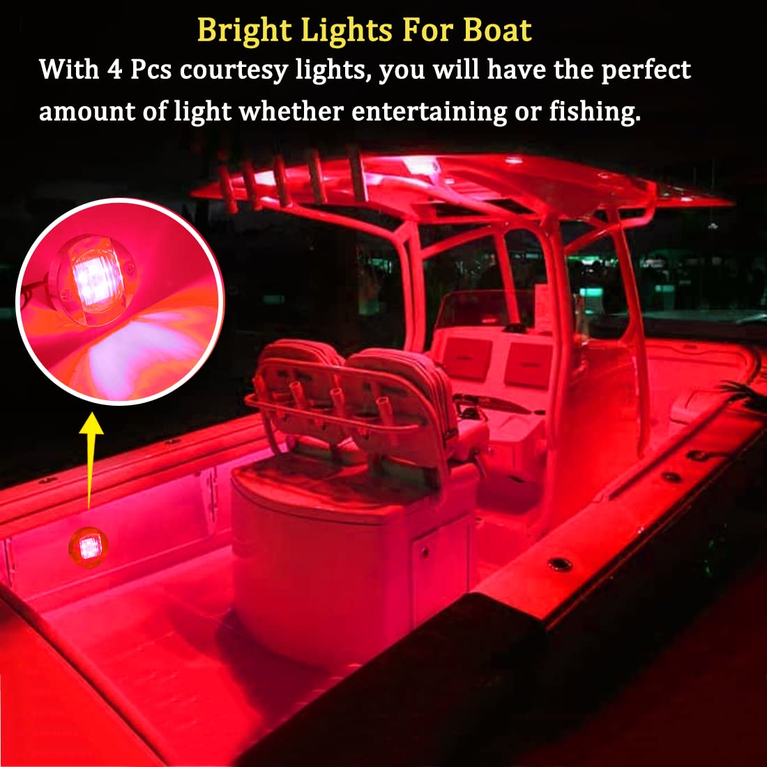 Boaton LED Night Fishing Lights - Red Marine Deck & Courtesy Lights for Boats and Yachts, Interior & Exterior Use