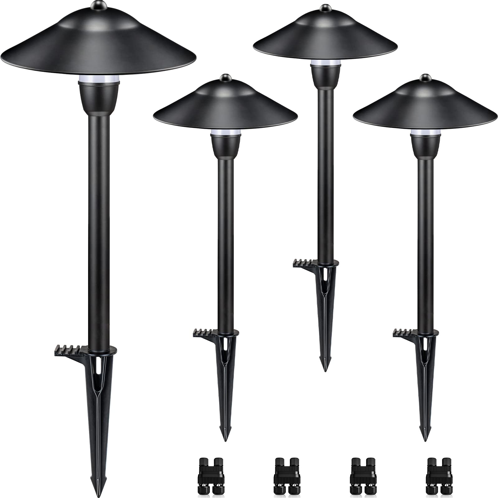 SUNVIE Low Voltage Pathway Lights, 3W LED, 3000K, Cast-Aluminum, Waterproof, Black, 4 Pack