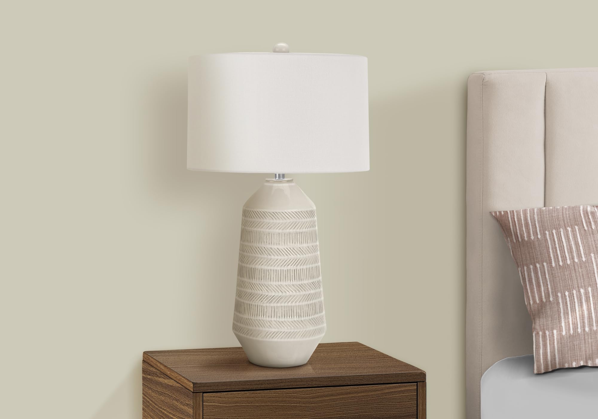 Monarch Specialties I 9613 Table Lamp, Cream Ceramic, Ivory/Cream Shade, 18inL x 18inW x 32.75inH