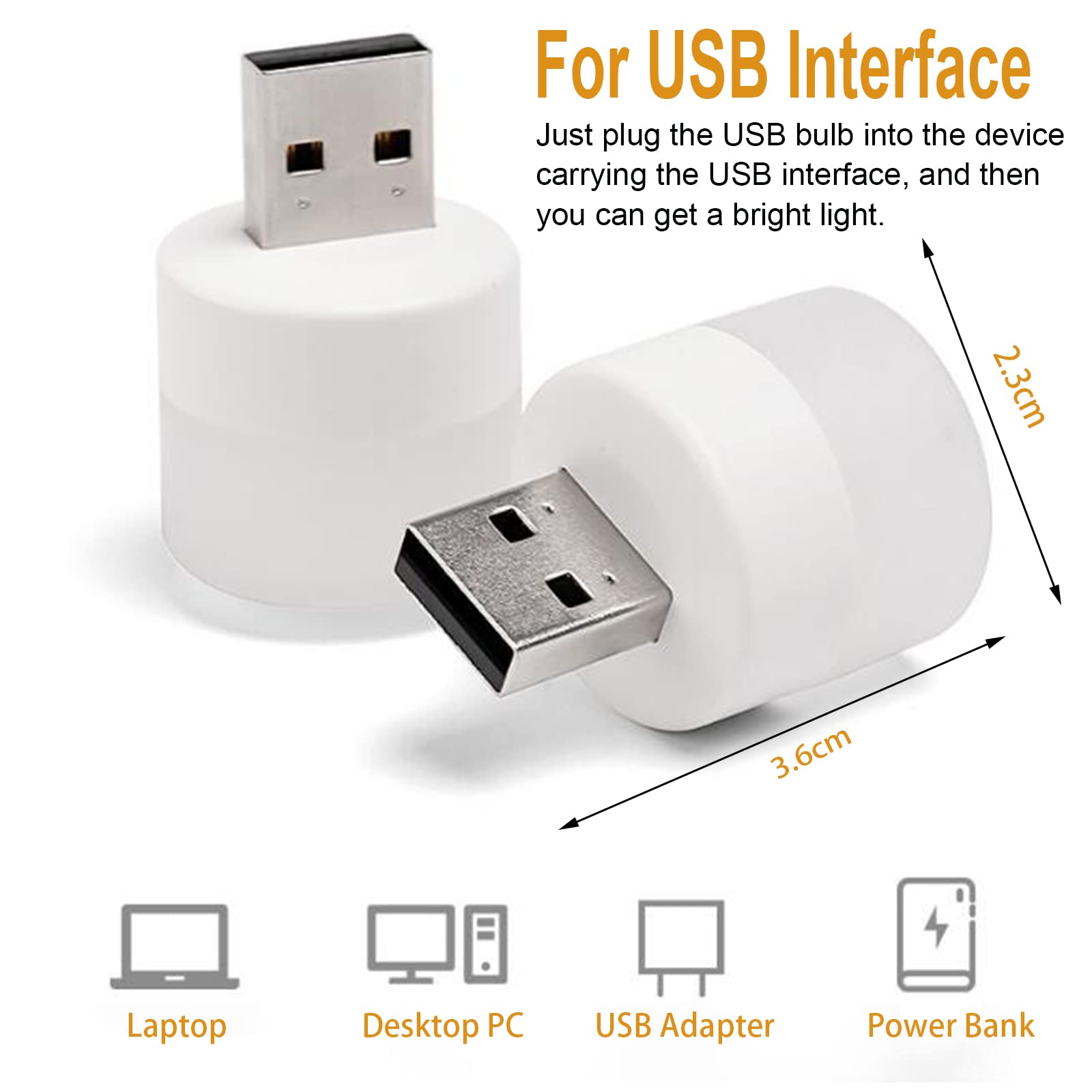 LOYAAUY USB Night Light, LED Mini Bulb, Warm White, Plug-in, 6 Pack, for Bedroom, Bathroom, Nursery, Kitchen, Car, 6 White