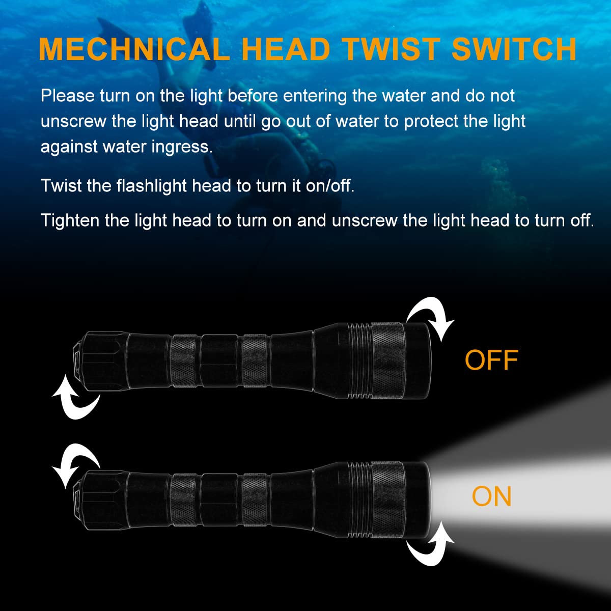 Securitying Waterproof 1000 Lumens Led Diving Flashlight Underwater 150M Super Bright Led Scuba Light, 9 Degrees Narrow-Angle Be