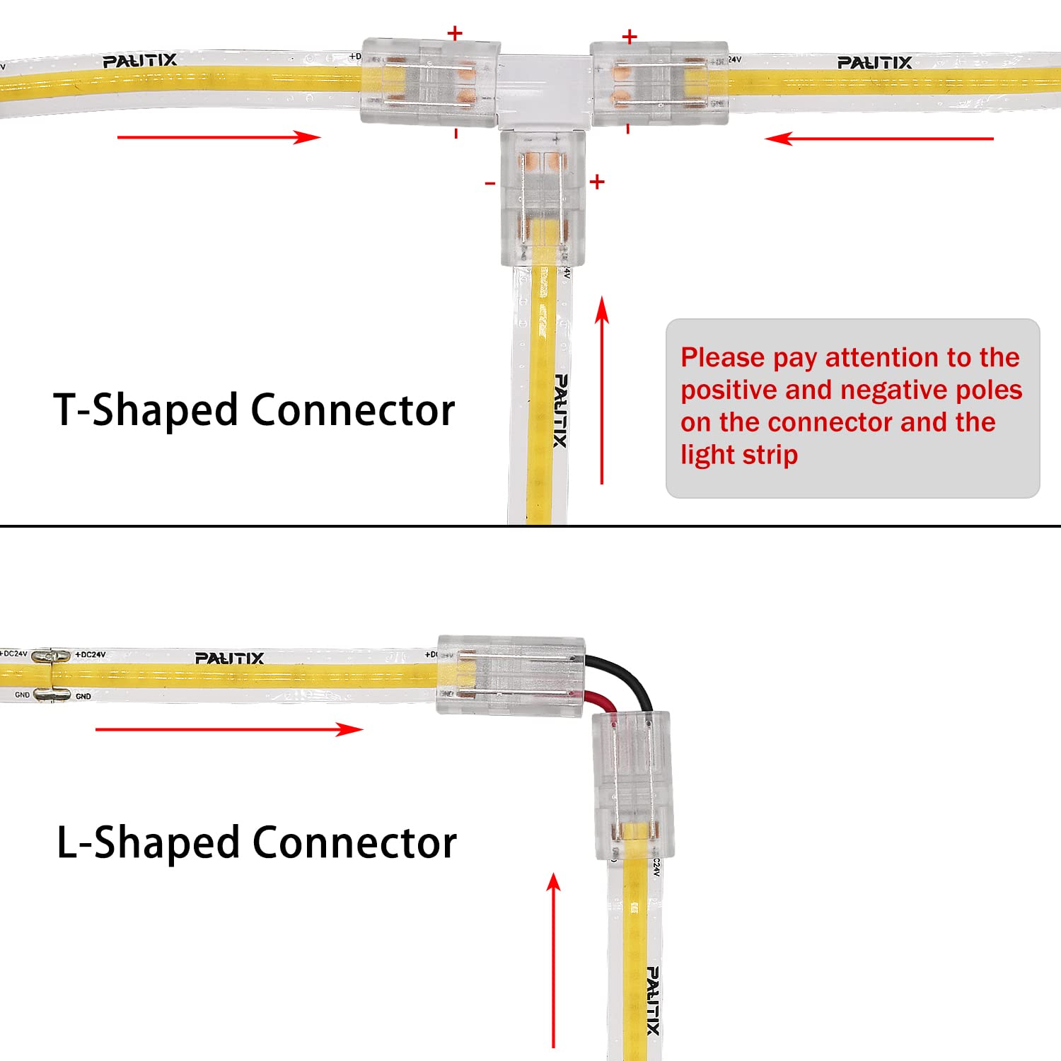 PAUTIX 8mm COB LED Strip Connectors Set - 4 Transparent Gapless, 4 Dual End, 1 DC Female Plug, 2 L-shaped, 1 T-shaped Connector