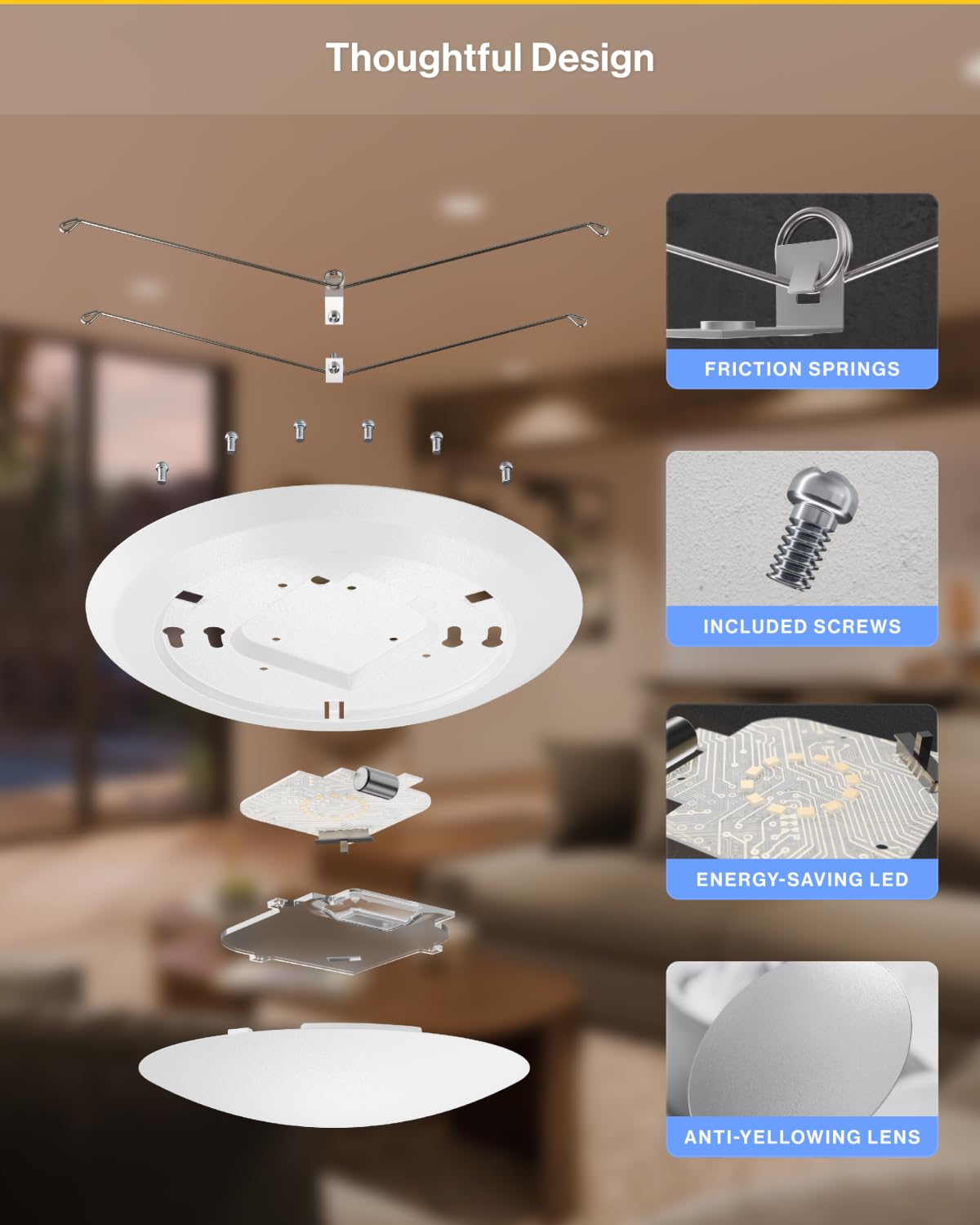 Sunco 20 Pack 5/6 Inch Led Disk Lights, Flush Mount Disc Recessed Ceiling Can Lighting, 1050 Lm, Selectable Cct 3000K/4000K/5000