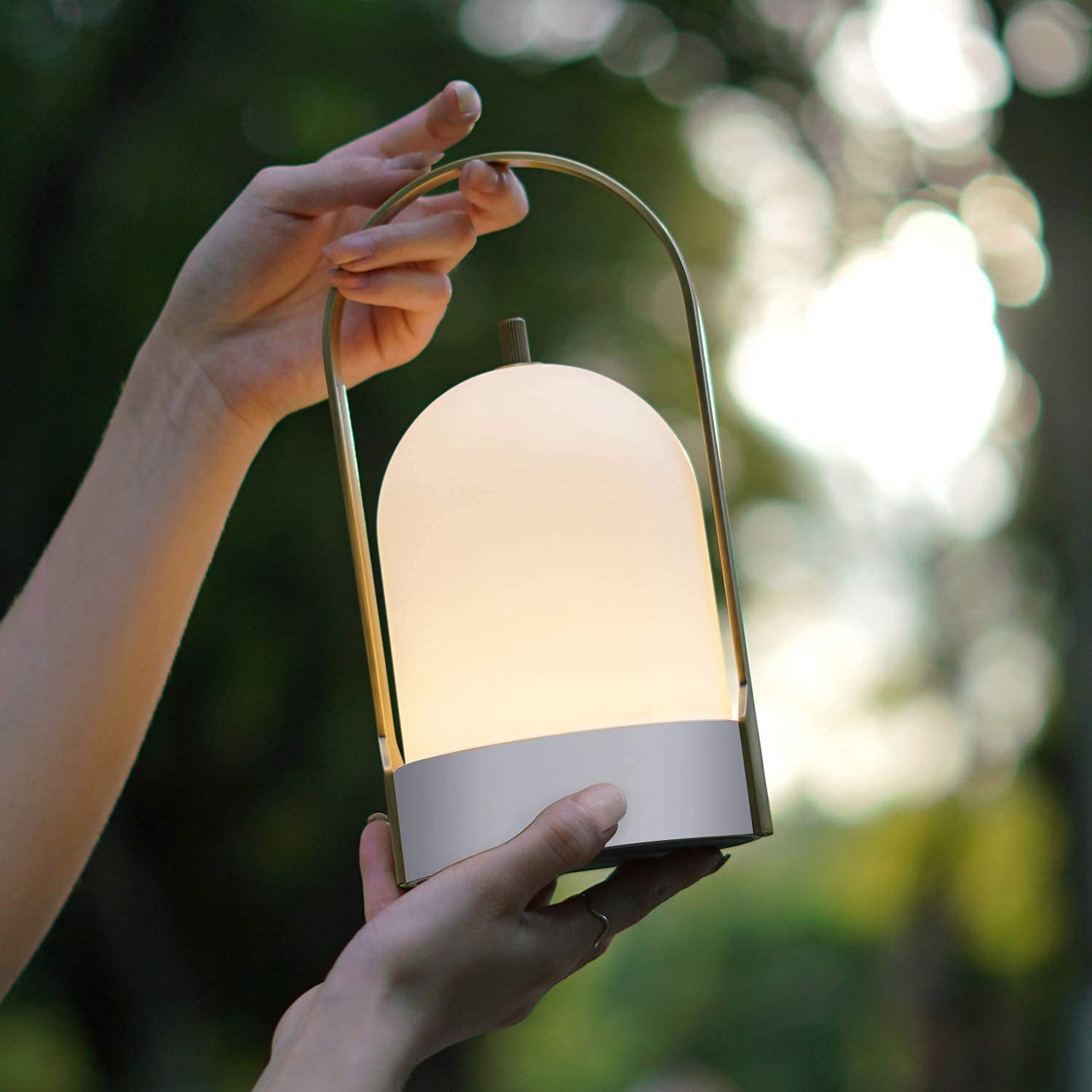 Tubicen Portable Lamp, Rechargeable 4-Level Touch Dimmable, 8.1 Inch Waterproof, Brass White, Model T141075-White