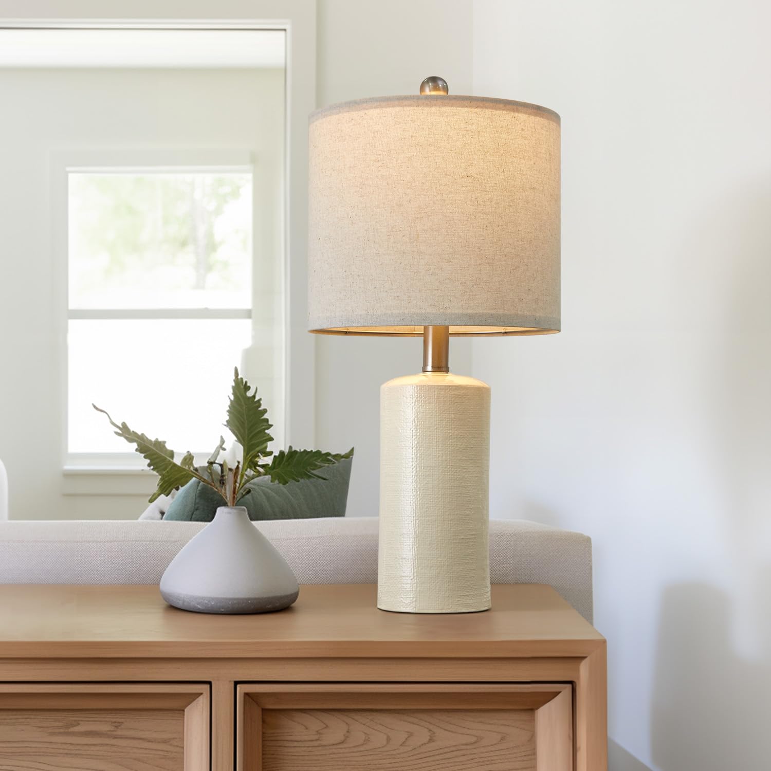 G-SAFAVA Table Lamp - Ceramic Nightstand Lamp, Modern Design, White, 20.25in Small Size