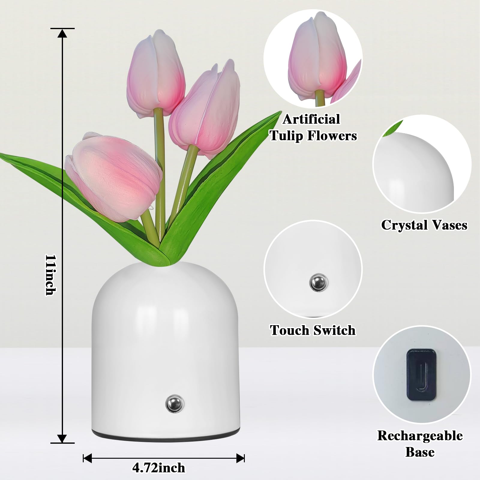 Zqpbled Birthday Gifts For Women/Mom Table Lamp  3 Color Crystal Flower Bedside Lamps Infinitely Dimming With Usb Charge Small Night Light Nightstand Touch Lamp For Bedroom (S-Pink)