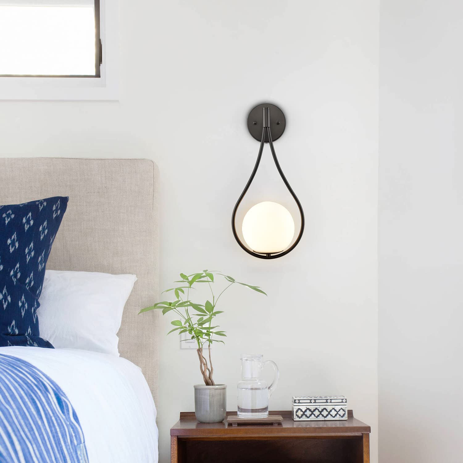 HOLKIRT Black Wall Sconces Set of Two, Mid Century Modern, Hand Blown Glass, B3070BU, Ideal for Bedroom, Living Room, Bathroom