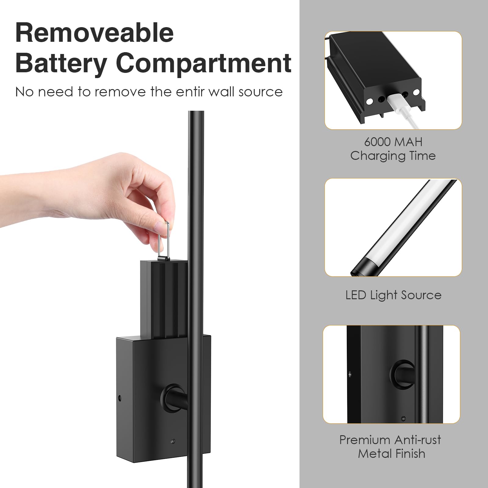 Temracha Battery Operated Wall Sconce With Remote Control, Wall Sconces Set Of Two, Dimmable Led Lights For Bedroom, 3000K-6500K