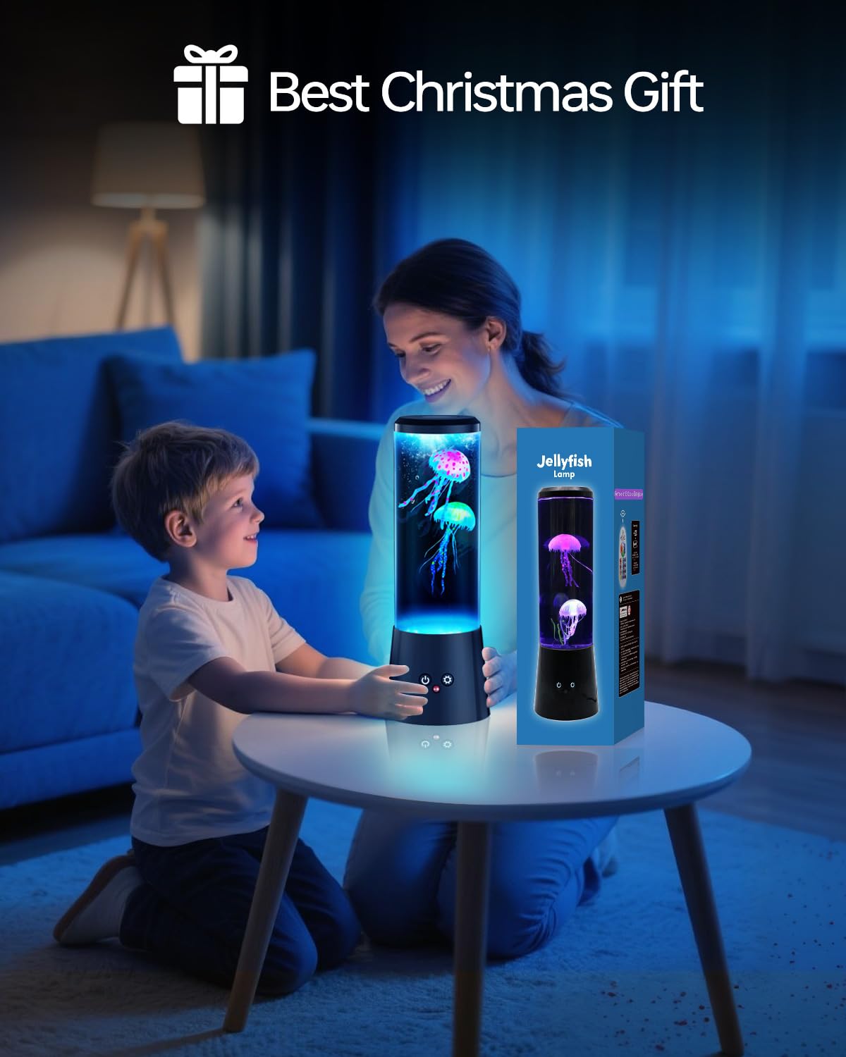 Bodami Jellyfish Lamp - LED Fantasy Tank Light with 16 Color Settings, Black, Model 8606 - Perfect for Home Office & Bedroom Decor