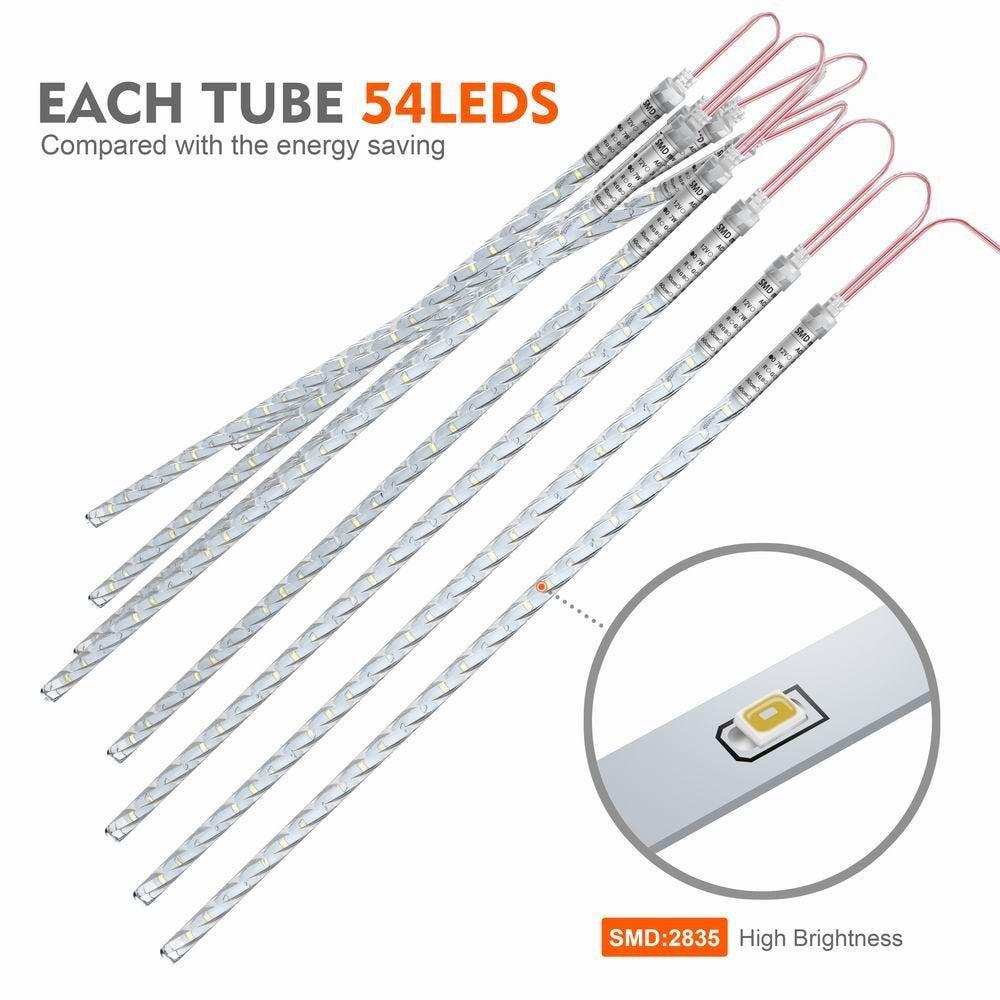 Bluefire Upgraded Meteor Shower Lights, 19.68 Inch 10 Tubes 540 Leds Outdoor Icicle Christmas Lights, Waterproof Falling Rain Lights For Tree Holiday Porch Yard Patio Roof Party Decoration (White)